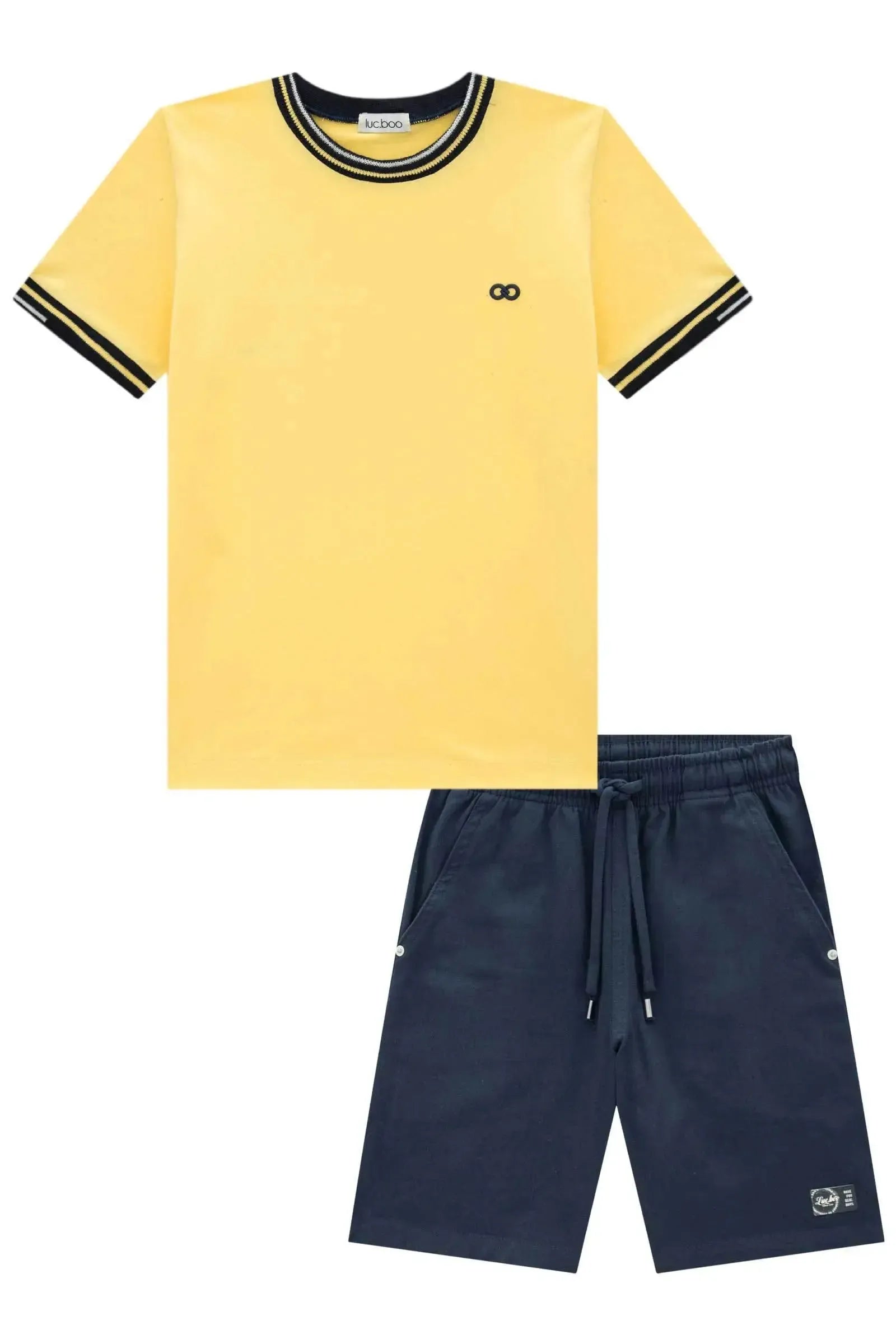 Conjunto de Camiseta em Meia Malha e Bermuda em Sarja Girassol com Elastano 96986 LucBoo Infantil Menino