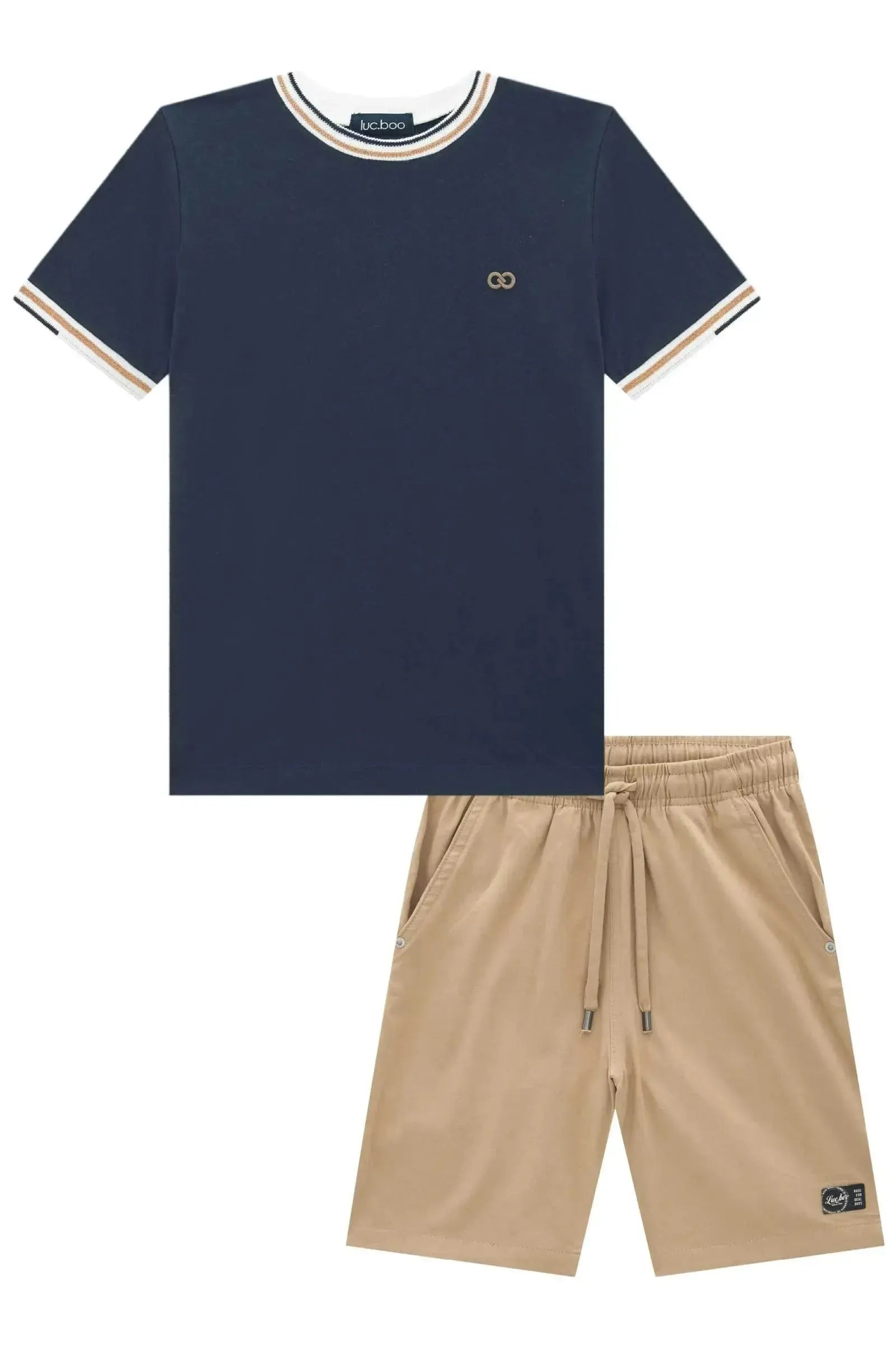 Conjunto de Camiseta em Meia Malha e Bermuda em Sarja Girassol com Elastano 96986 LucBoo Infantil Menino