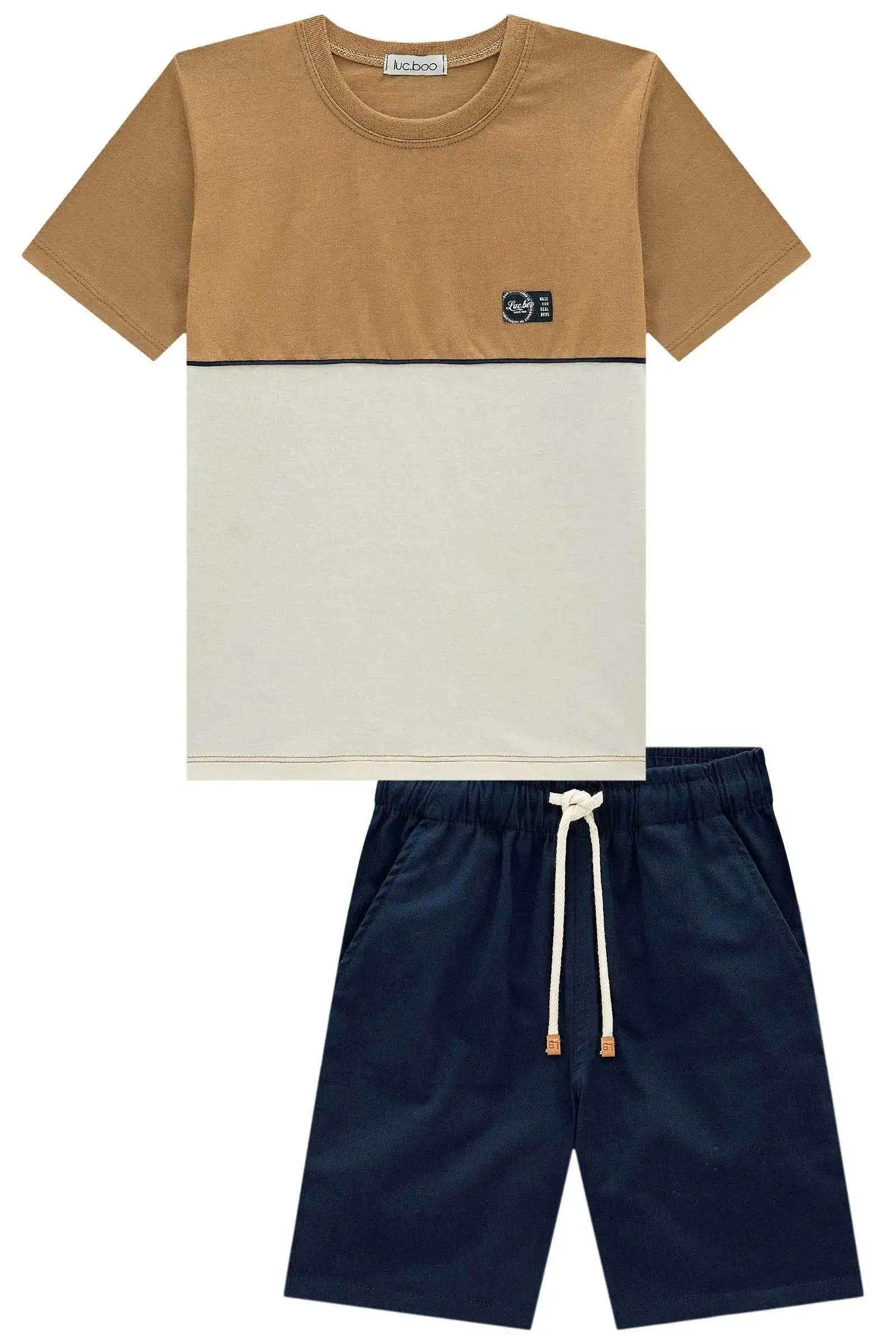 Conjunto de Camiseta em Meia Malha e Bermuda em Sarja Girassol com Elastano 97913 LucBoo Infantil Menino