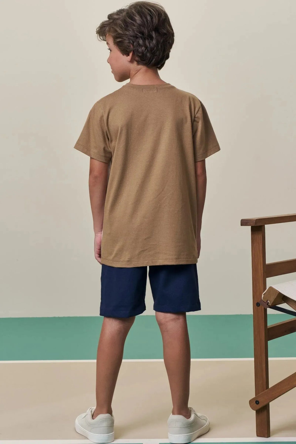 Conjunto de Camiseta em Meia Malha e Bermuda em Sarja Girassol com Elastano 97913 LucBoo Infantil Menino