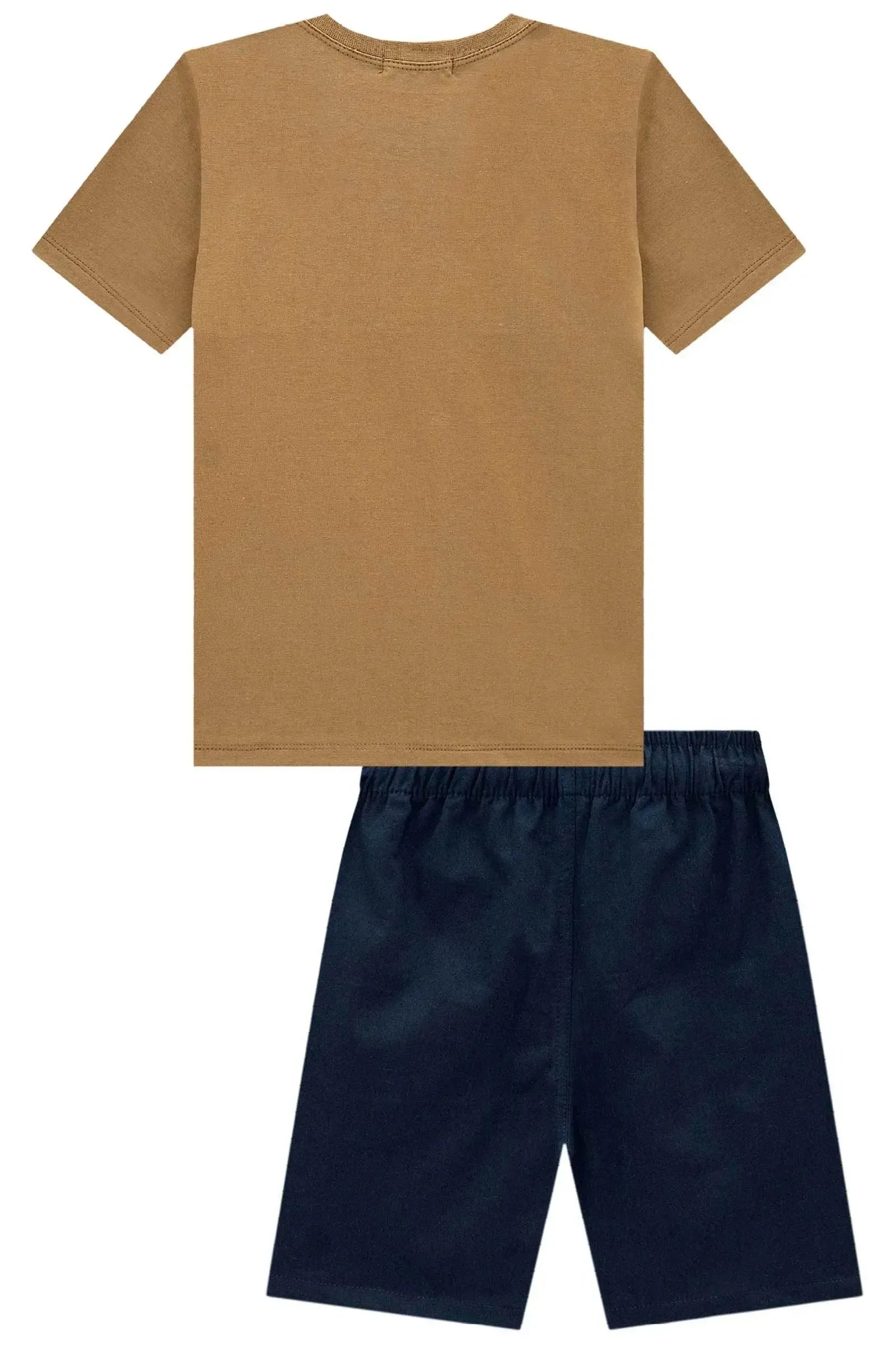 Conjunto de Camiseta em Meia Malha e Bermuda em Sarja Girassol com Elastano 97913 LucBoo Infantil Menino