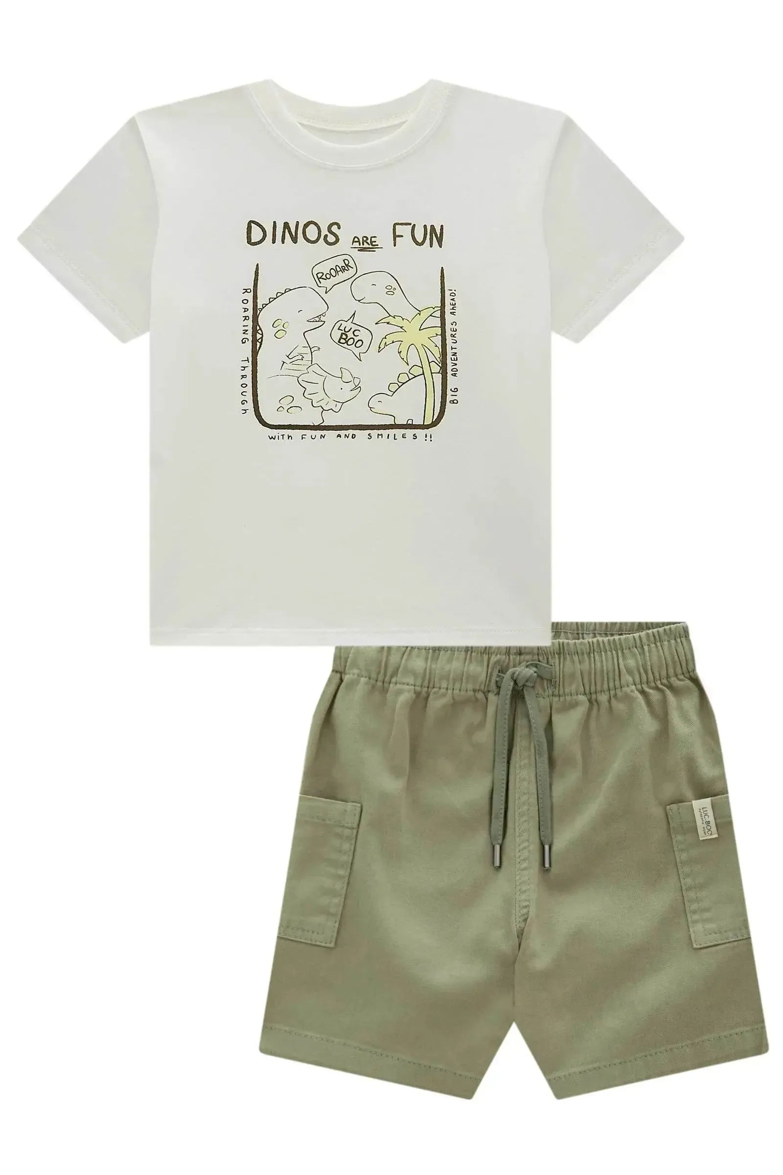 Conjunto de Camiseta em Meia Malha e Bermuda em Sarja Ônix com Elastano 99059 LucBoo Infantil Menino
