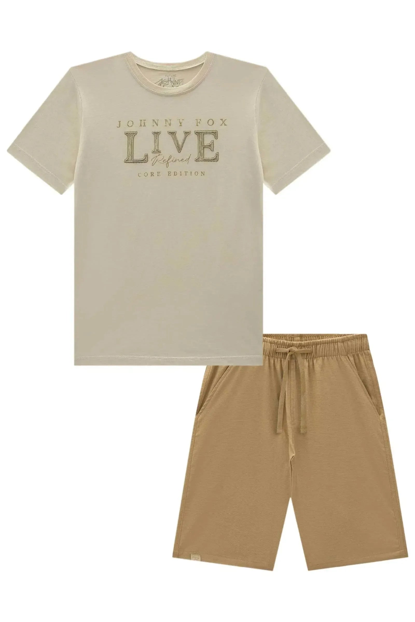 Conjunto de Camiseta em Meia Malha e Bermuda em Sarja Strech com Elastano 93017 Johnny Fox Teen Menino