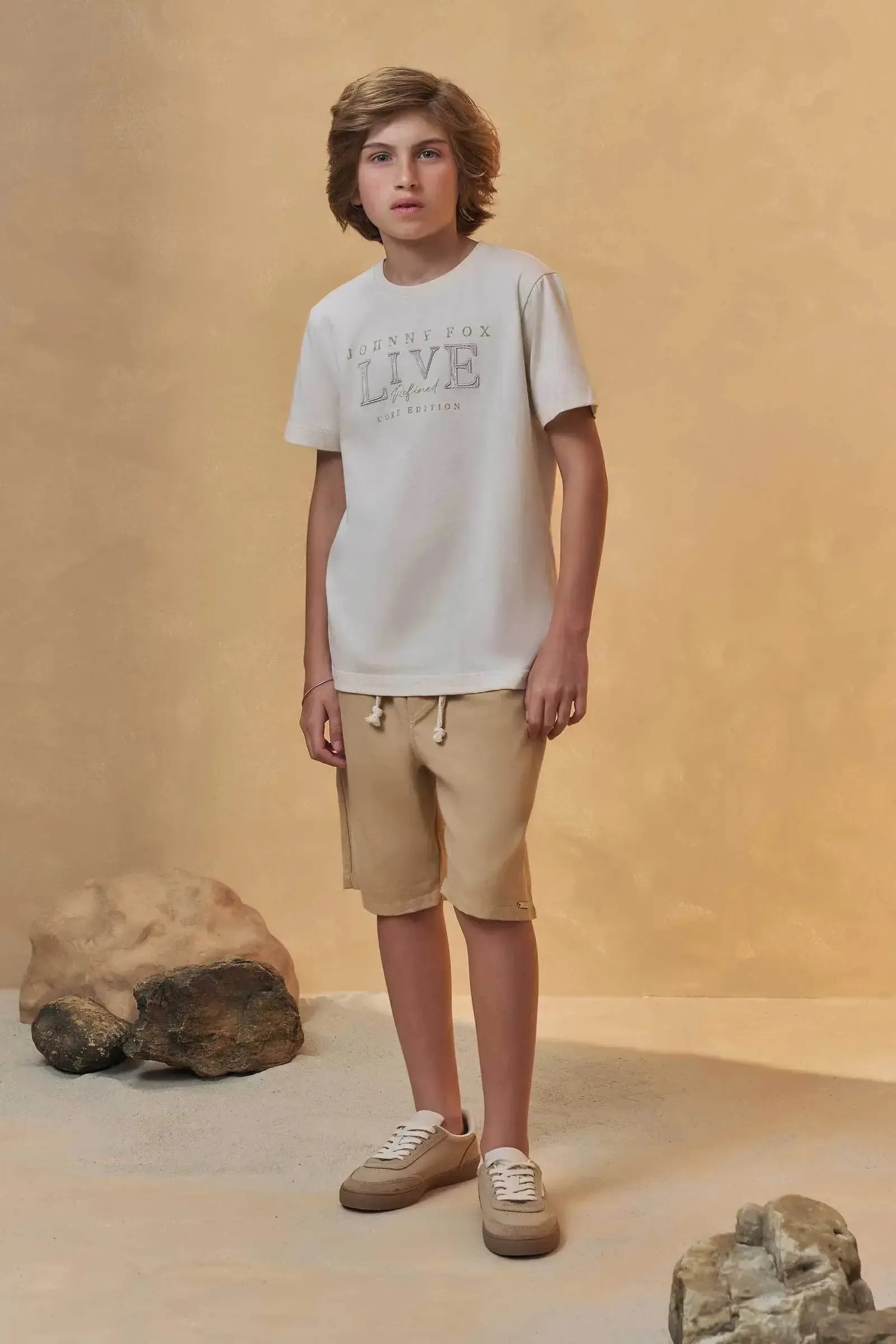 Conjunto de Camiseta em Meia Malha e Bermuda em Sarja Strech com Elastano 93017 Johnny Fox Teen Menino