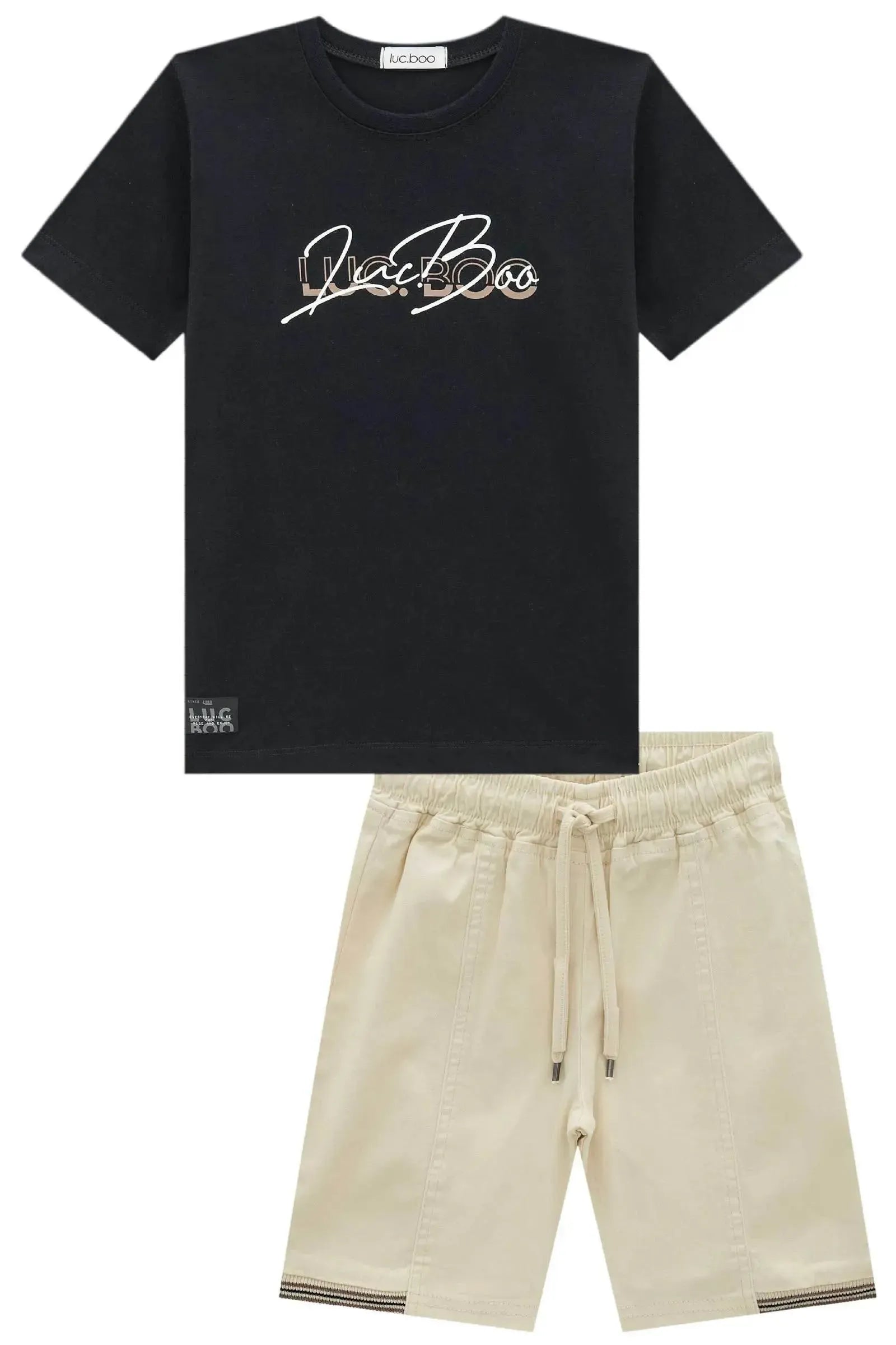 Conjunto de Camiseta em Meia Malha e Bermuda em Sarja Stretch com Elastano 96980 LucBoo Infantil Menino