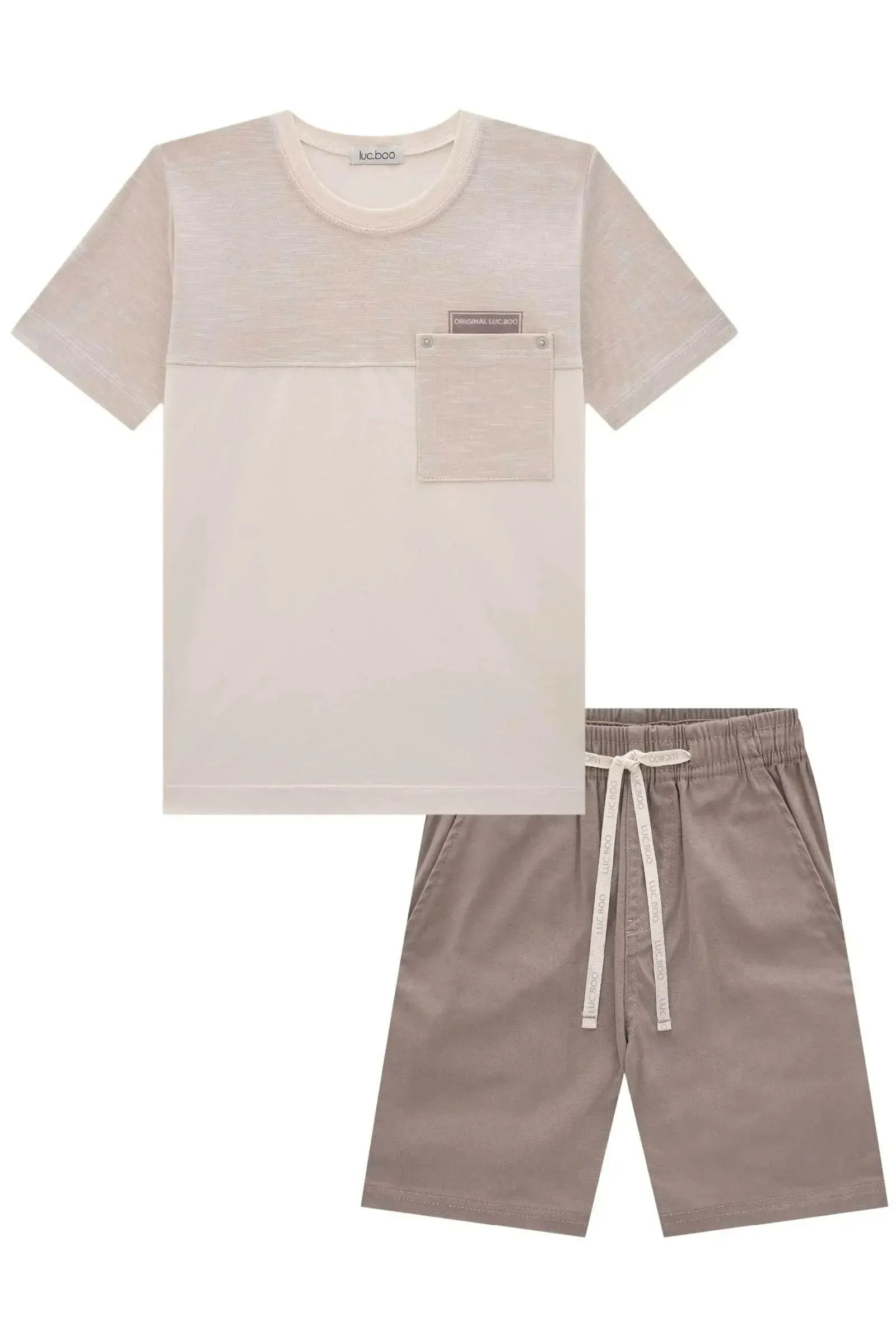 Conjunto de Camiseta em Meia Malha e Bermuda em Sarja Stretch com Elastano 85551 LucBoo Infantil Menino