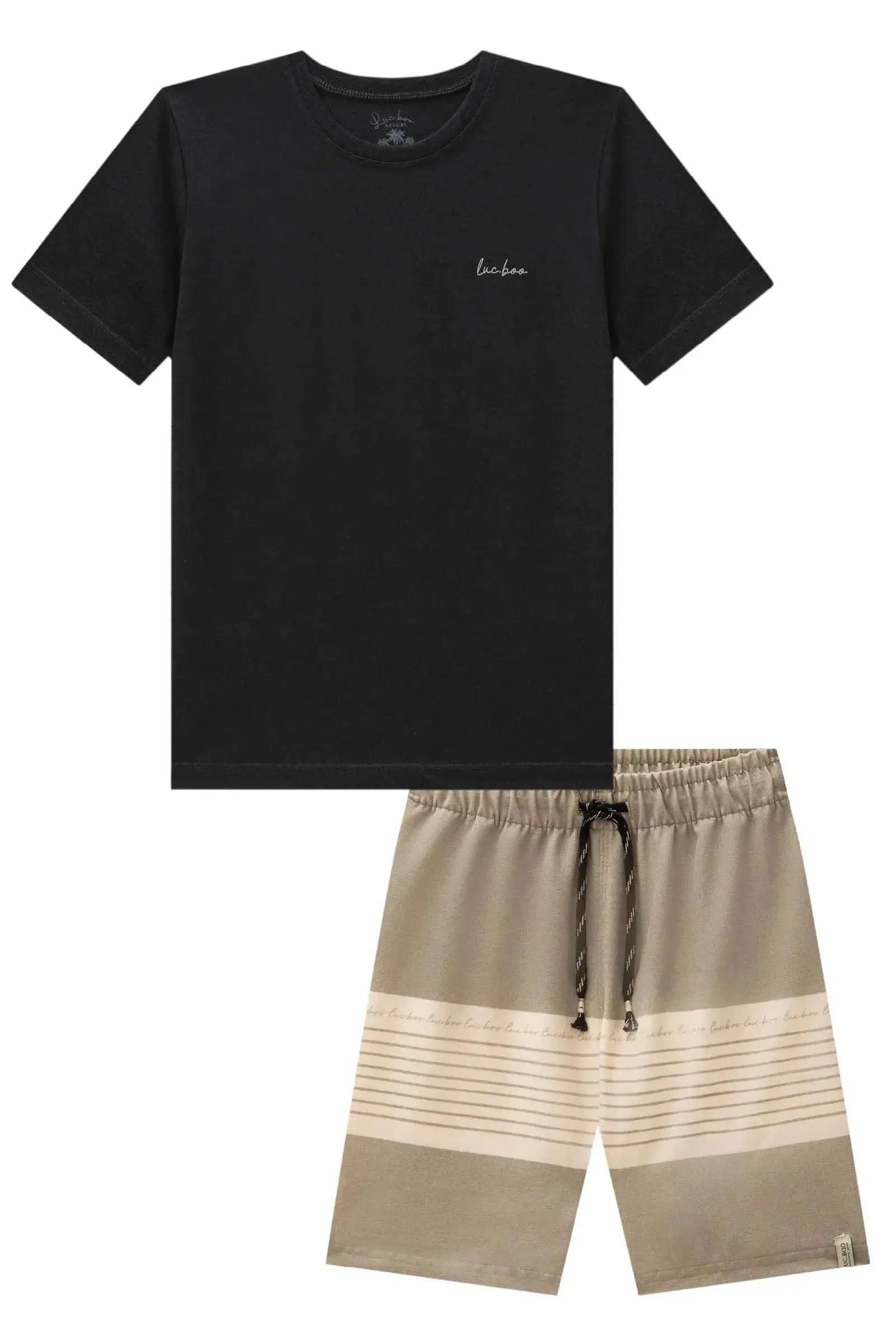 Conjunto de Camiseta em Meia Malha e Bermuda em Tecido com Elastano 86551 LucBoo Infantil Menino
