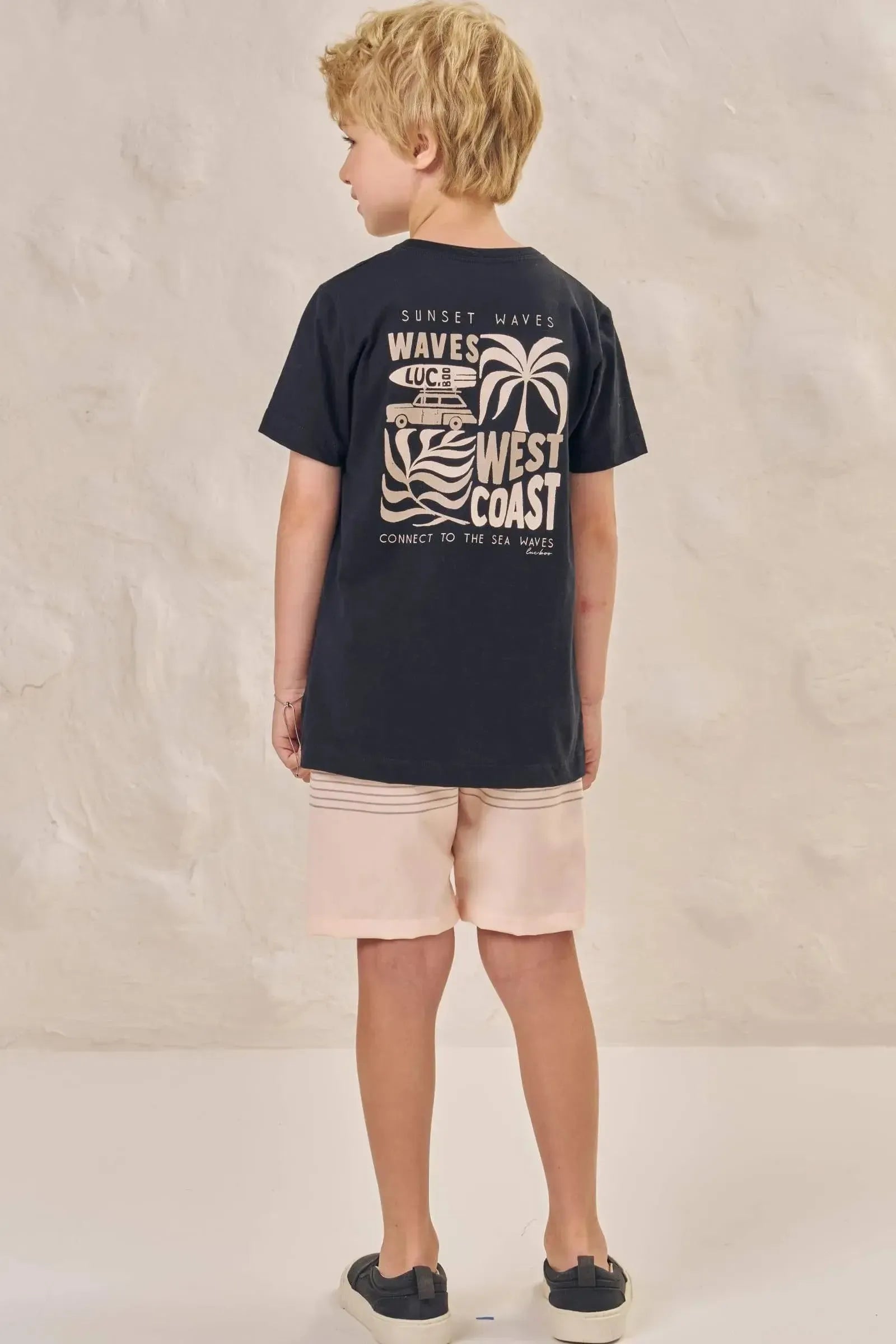 Conjunto de Camiseta em Meia Malha e Bermuda em Tecido com Elastano 86551 LucBoo Infantil Menino