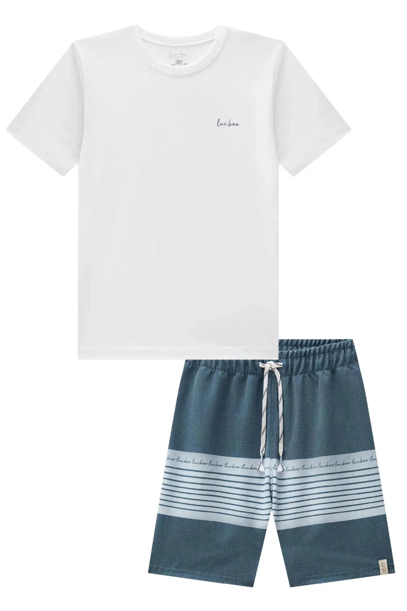 Conjunto de Camiseta em Meia Malha e Bermuda em Tecido com Elastano 86551 LucBoo Infantil Menino