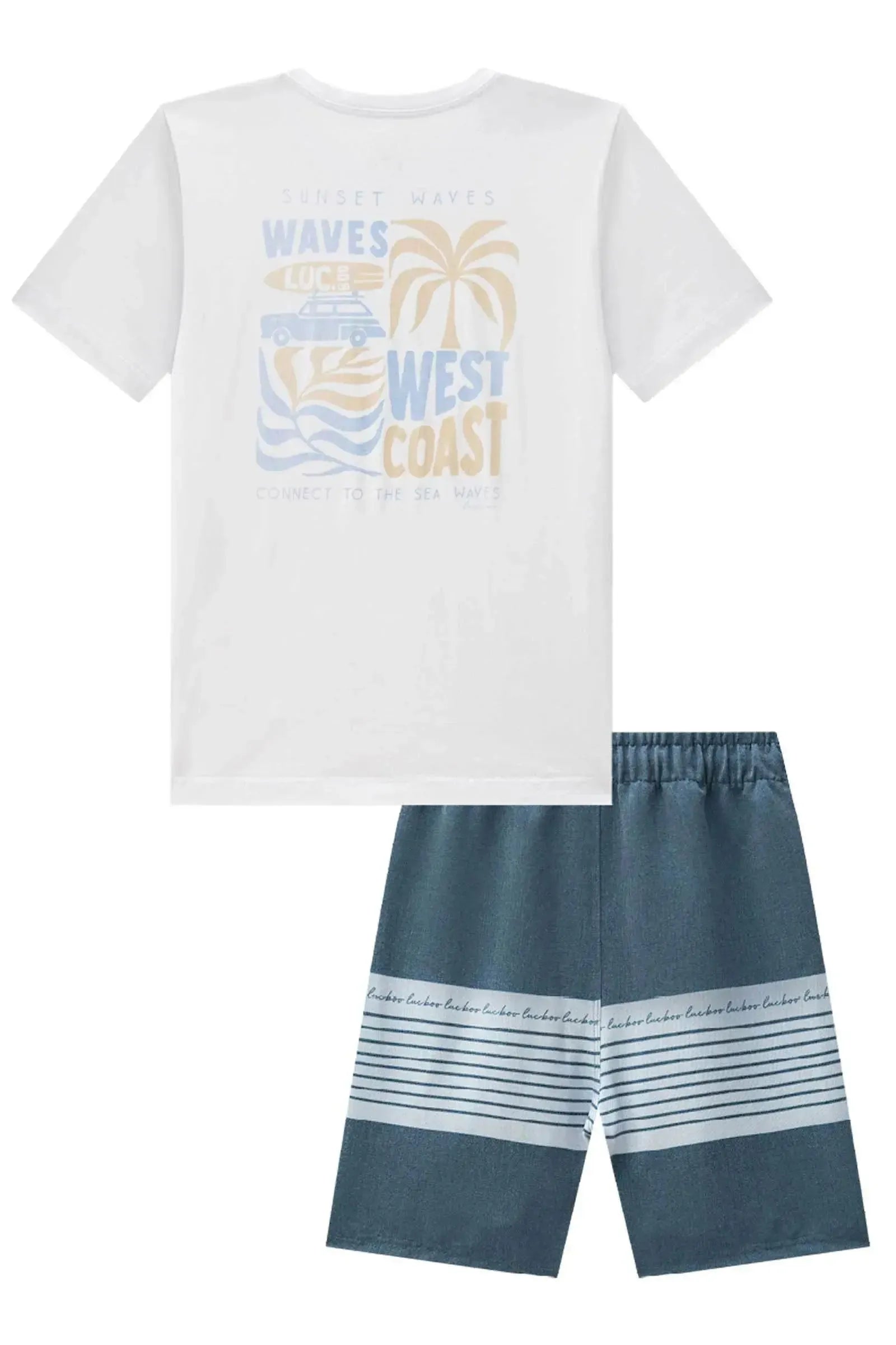 Conjunto de Camiseta em Meia Malha e Bermuda em Tecido com Elastano 86551 LucBoo Infantil Menino