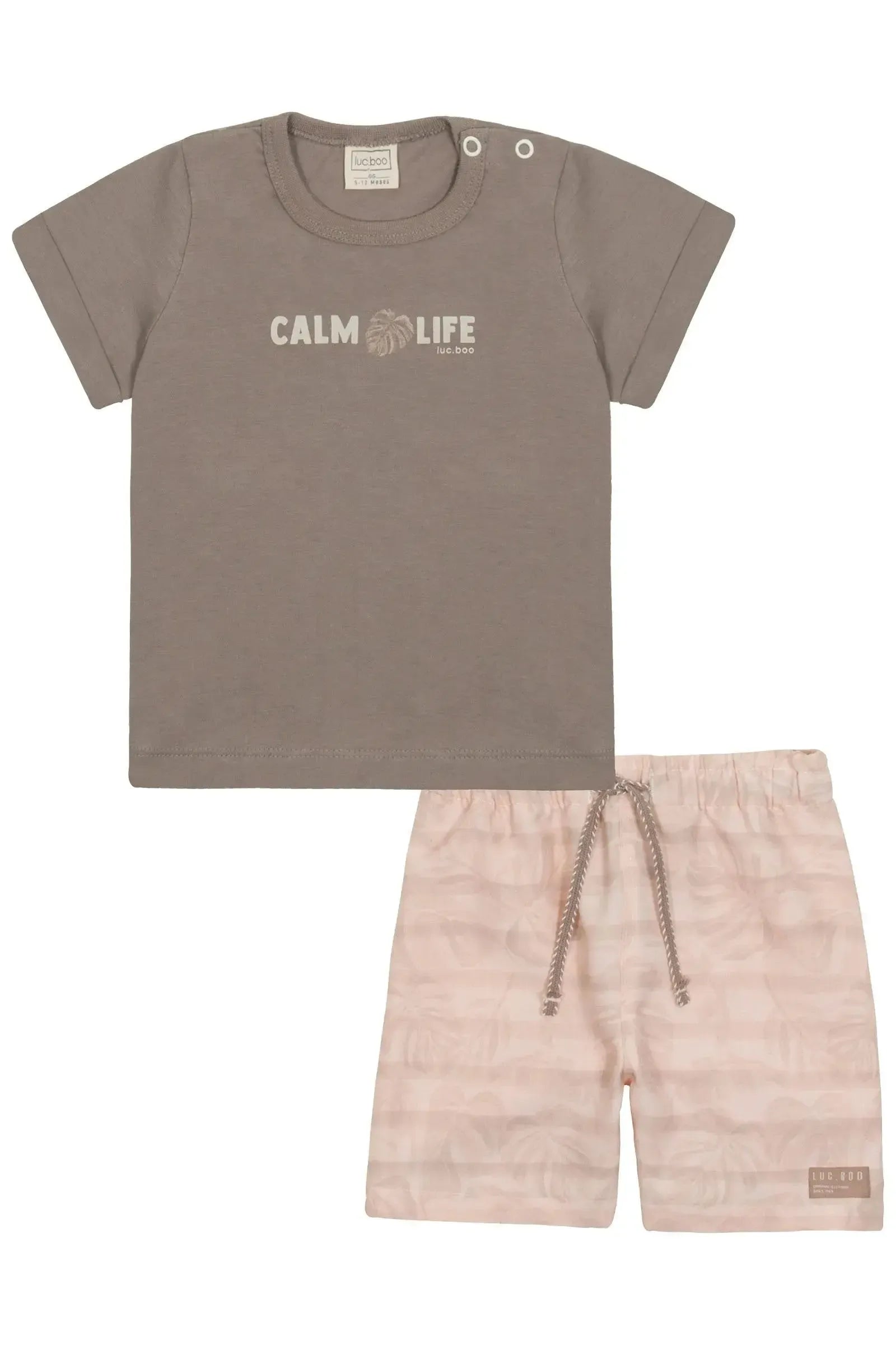 Conjunto de Camiseta em Meia Malha e Bermuda em Tecido com Elastano 86715 LucBoo Bebê Menino