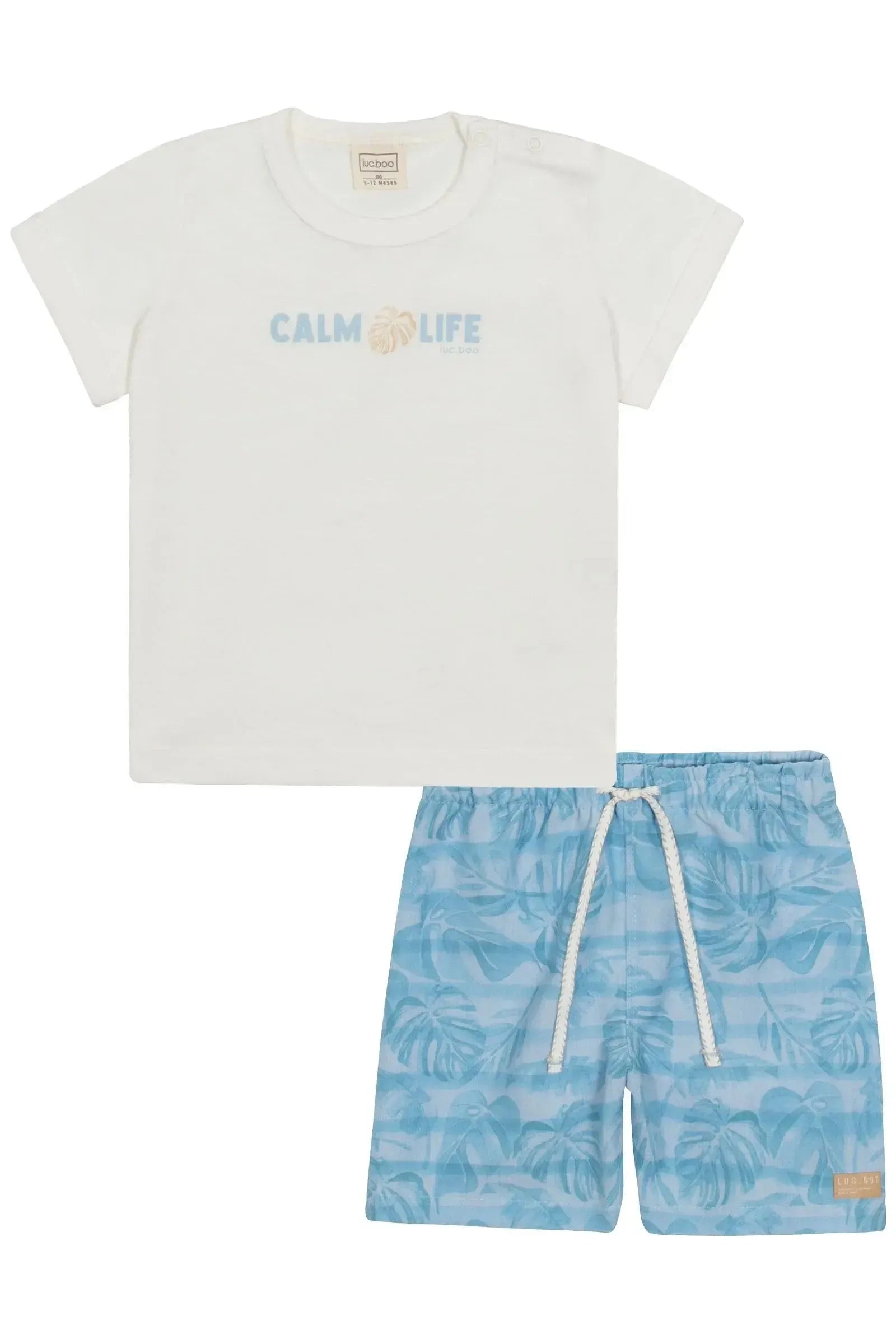 Conjunto de Camiseta em Meia Malha e Bermuda em Tecido com Elastano 86715 LucBoo Bebê Menino