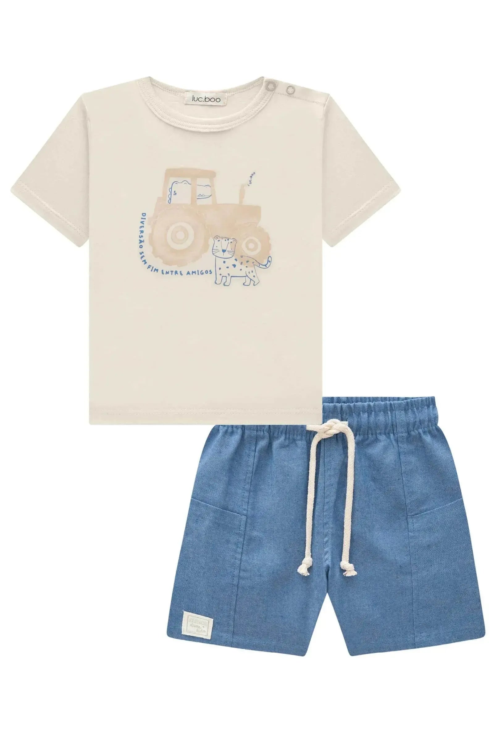 Conjunto de Camiseta em Meia Malha e Bermuda em Tecido Dubai com Elastano 84243 LucBoo Infantil Menino