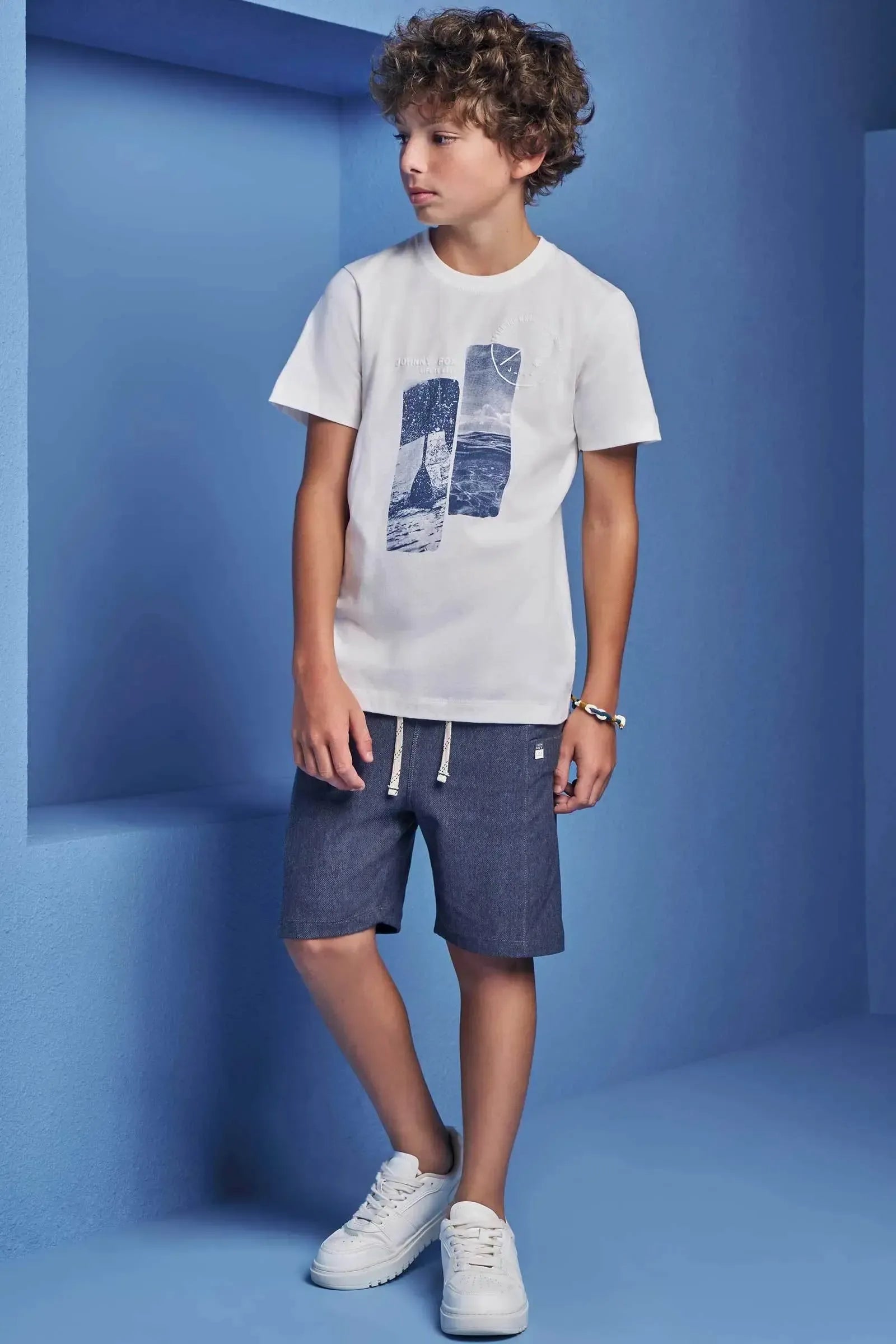 Conjunto de Camiseta em Meia Malha e Bermuda En Cotton Jeans com Elastano 98693 Johnny Fox Teen Menino