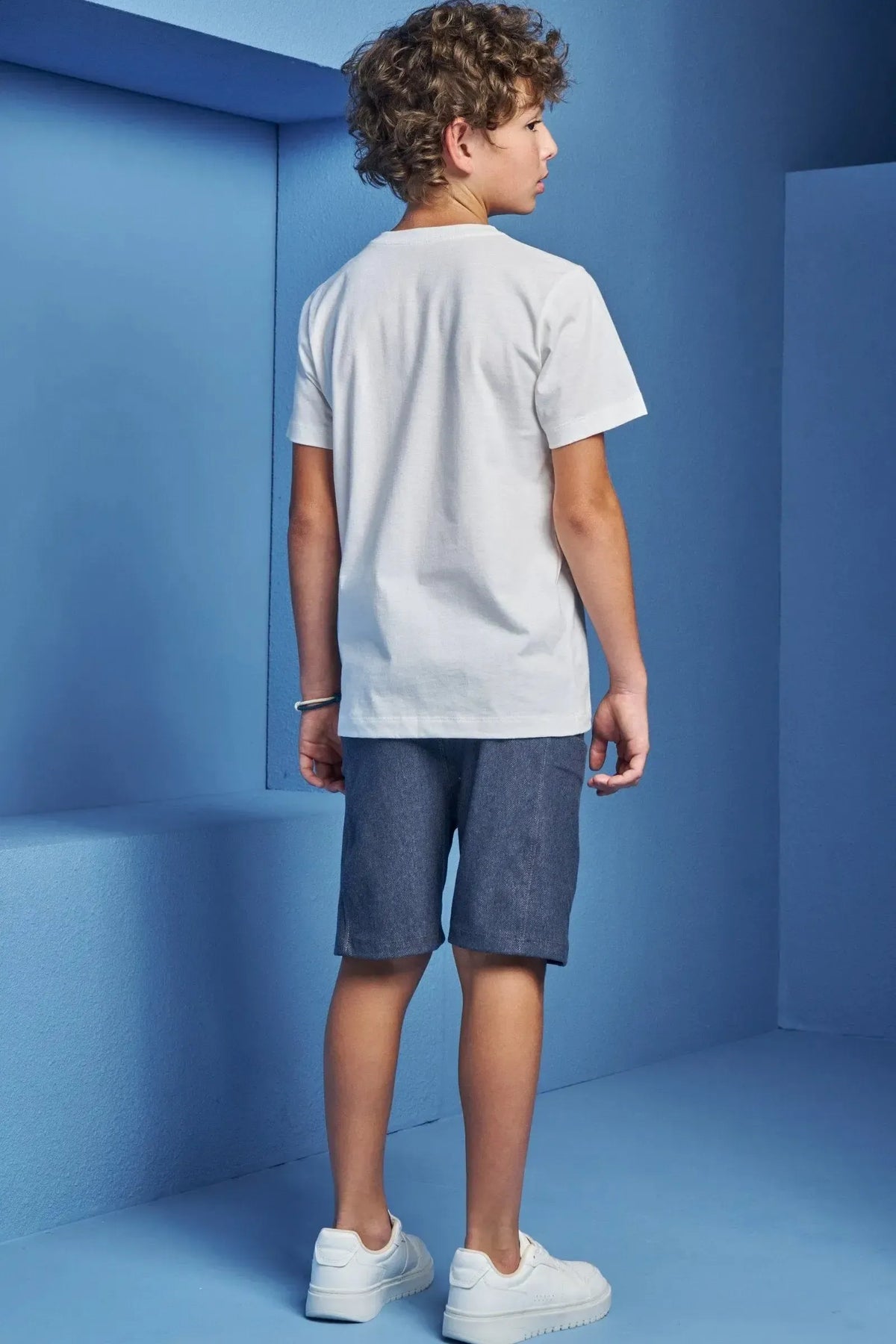 Conjunto de Camiseta em Meia Malha e Bermuda En Cotton Jeans com Elastano 98693 Johnny Fox Teen Menino