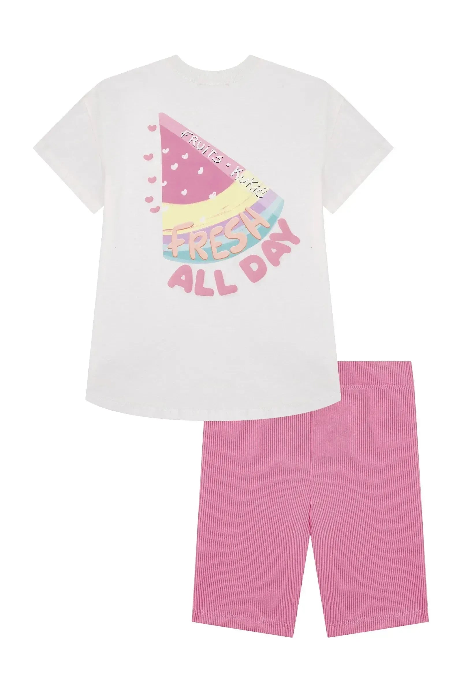 Conjunto de Camiseta em Meia Malha e Biker em Soft Line 87646 Kukiê Infantil Menina