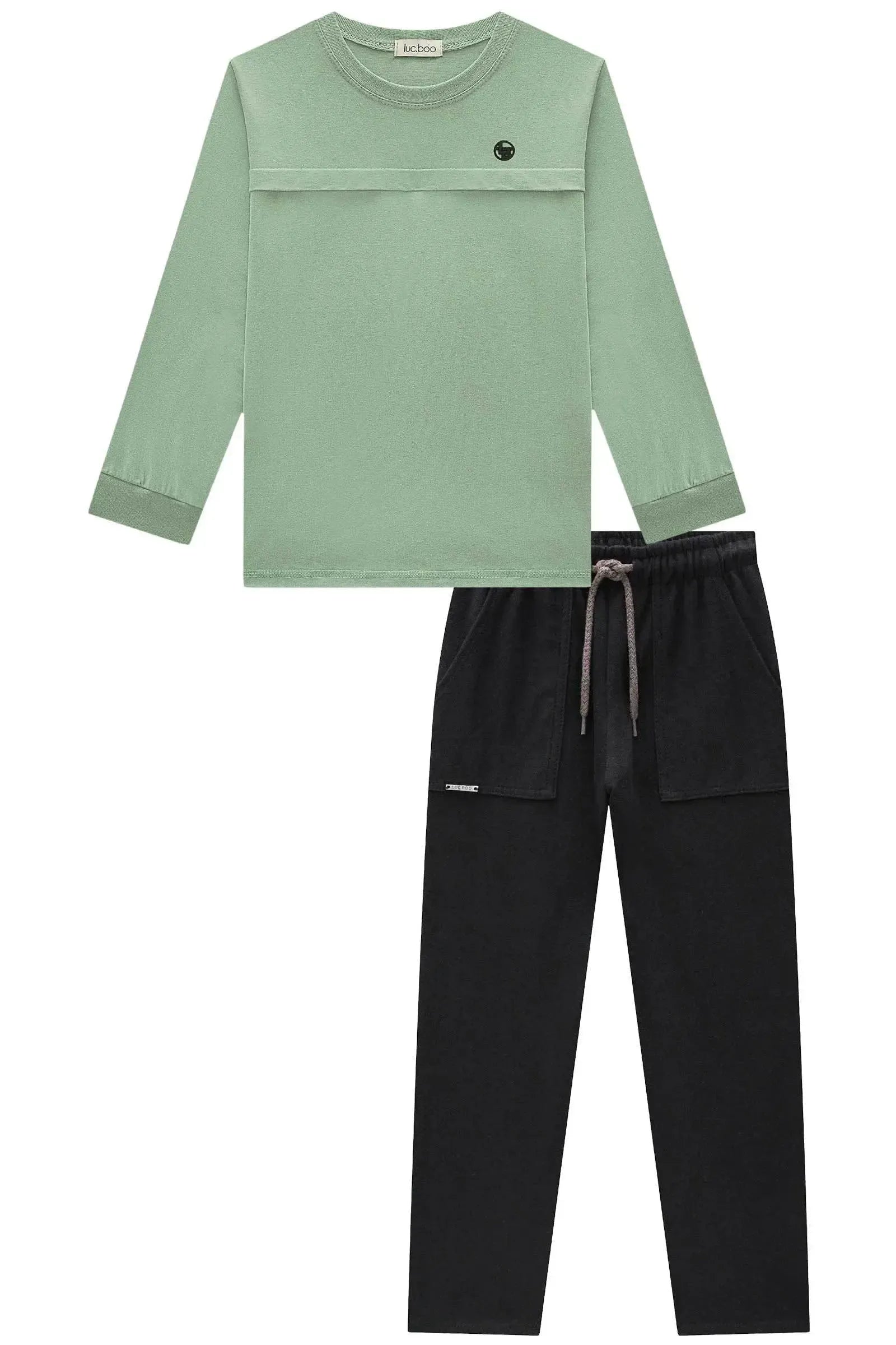 Conjunto de Camiseta em Meia Malha e Calça Comfy em Moletwill com Elastano 90219 LucBoo Infantil Menino