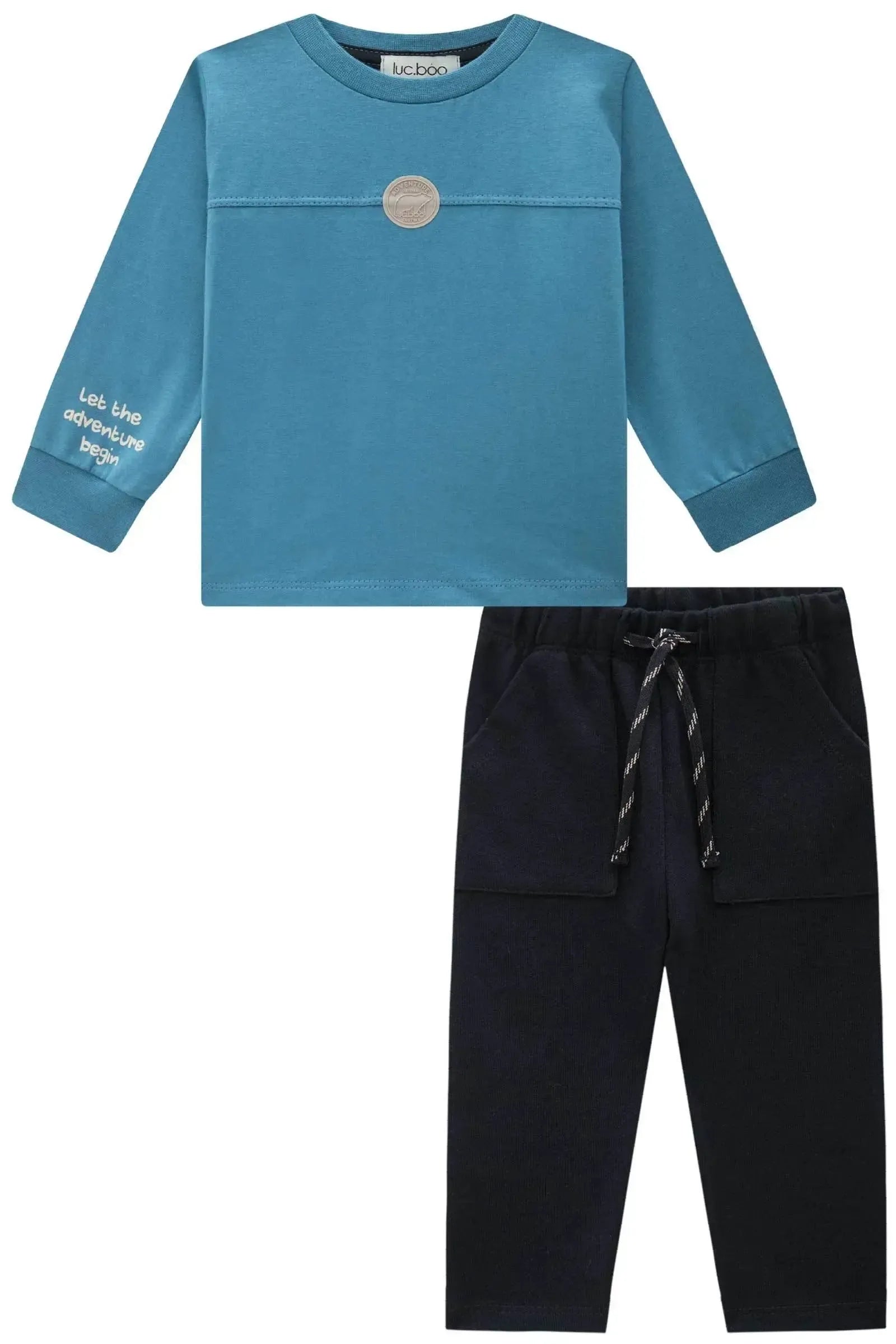 Conjunto de Camiseta em Meia Malha e Calça em Moletwill com Elastano 90213 LucBoo Bebê Menino