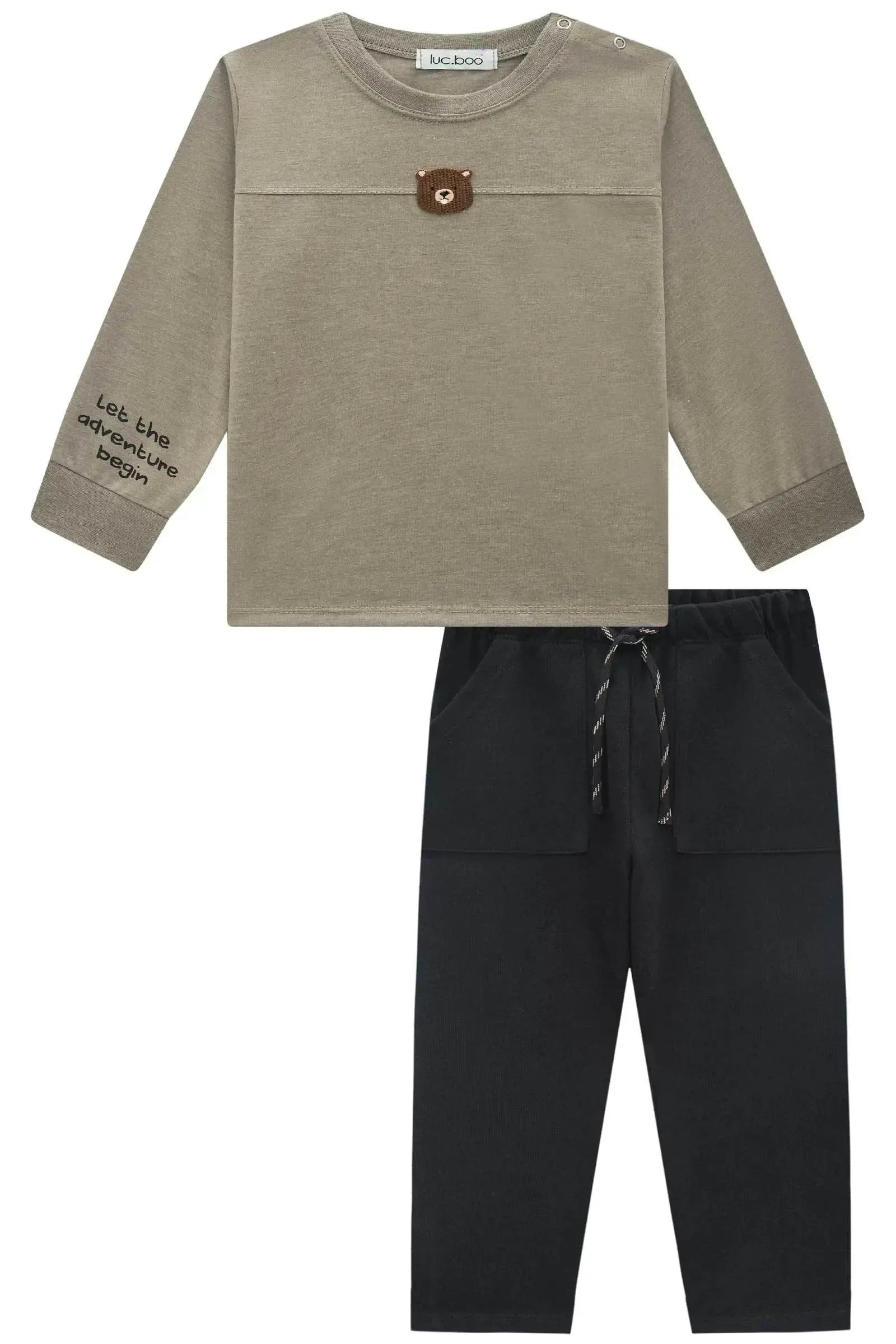 Conjunto de Camiseta em Meia Malha e Calça em Moletwill com Elastano 90216 LucBoo Bebê Menino