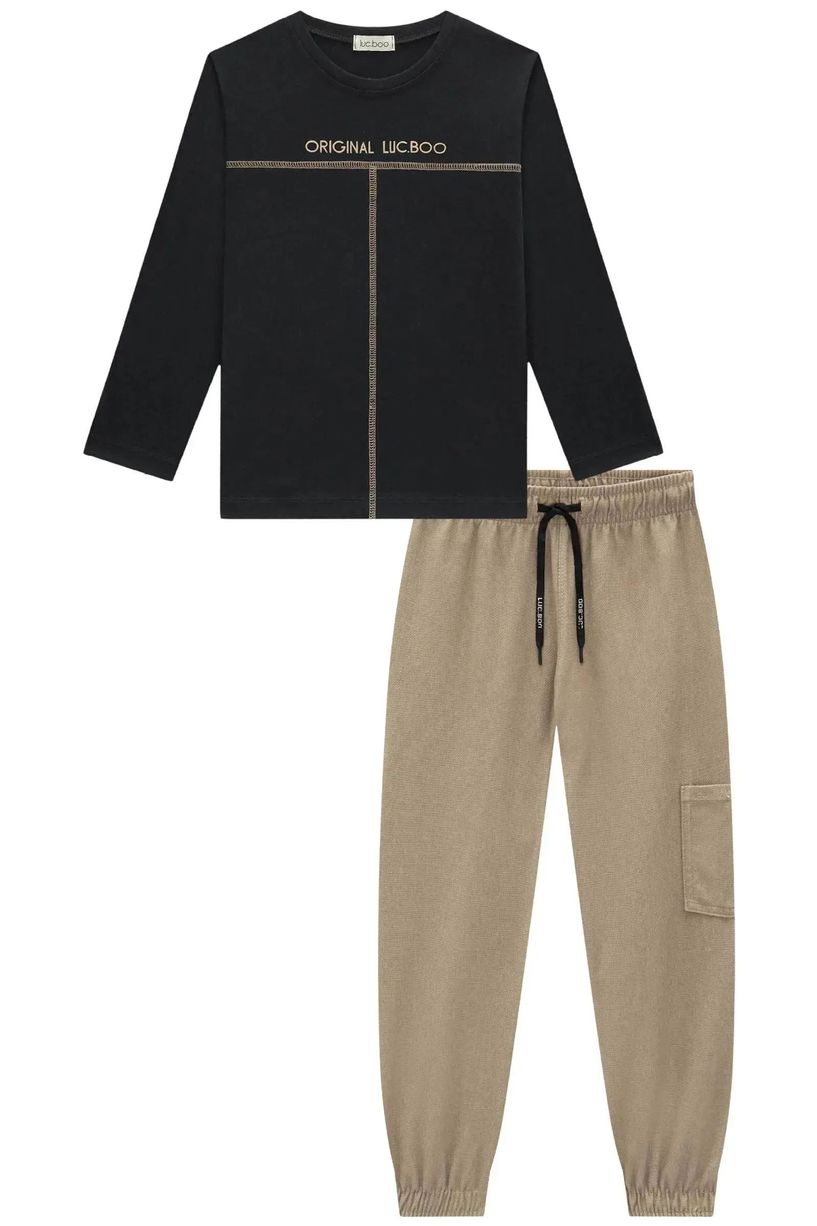 Conjunto de Camiseta em Meia Malha e Calça Jogger em Cotton Jeans com Elastano 89994 LucBoo Infantil Menino