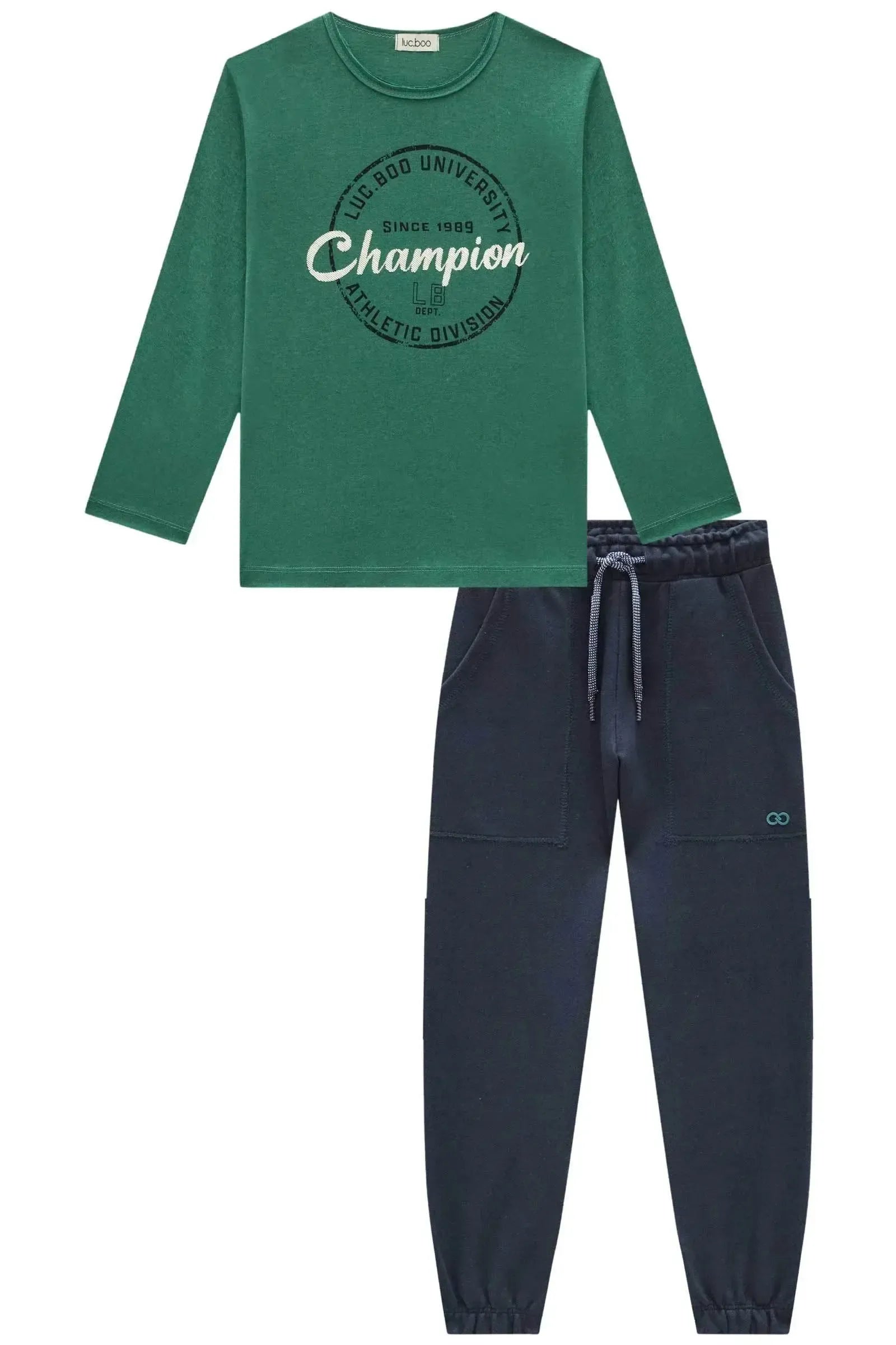 Conjunto de Camiseta em Meia Malha e Calça Jogger em Moletom sem Pelúcia 92041 LucBoo Infantil Menino