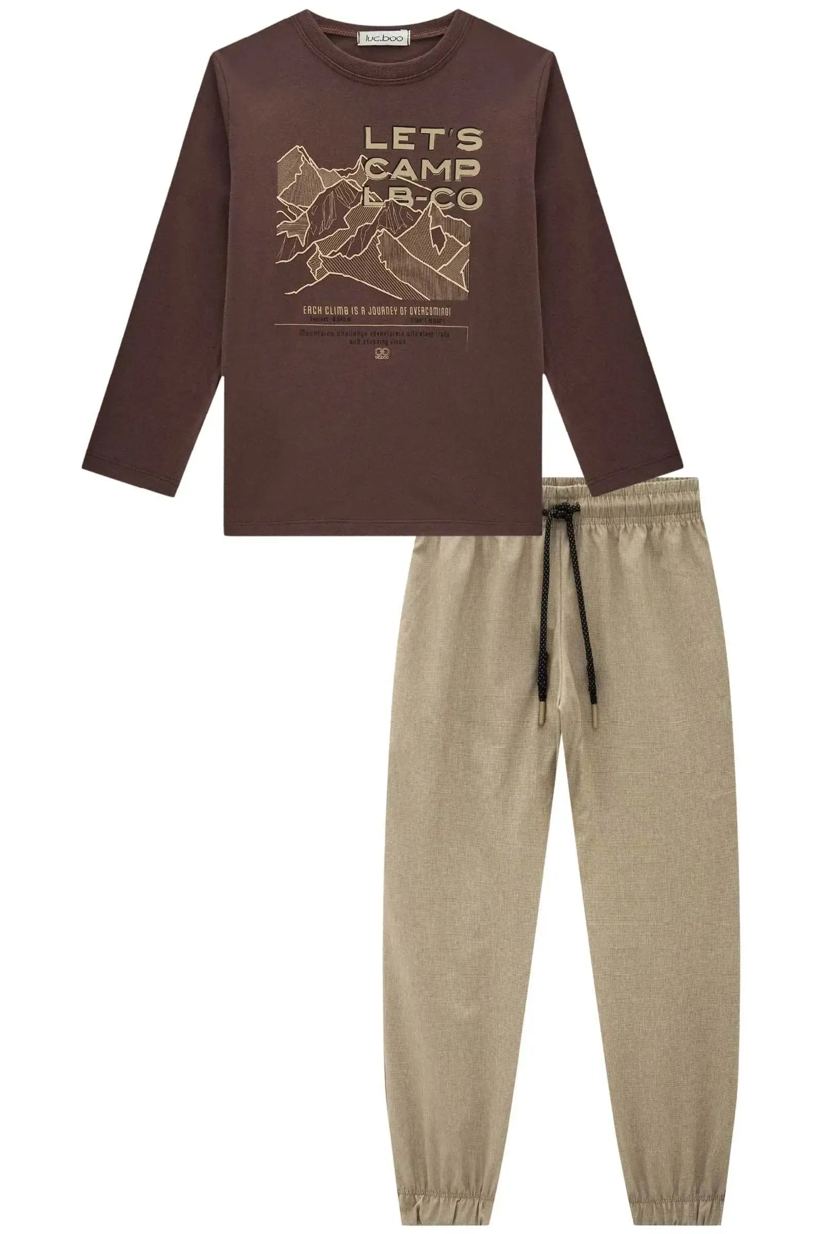 Conjunto de Camiseta em Meia Malha e Calça Jogger em Nylon Mesclado com Elastano 90110 LucBoo Infantil Menino