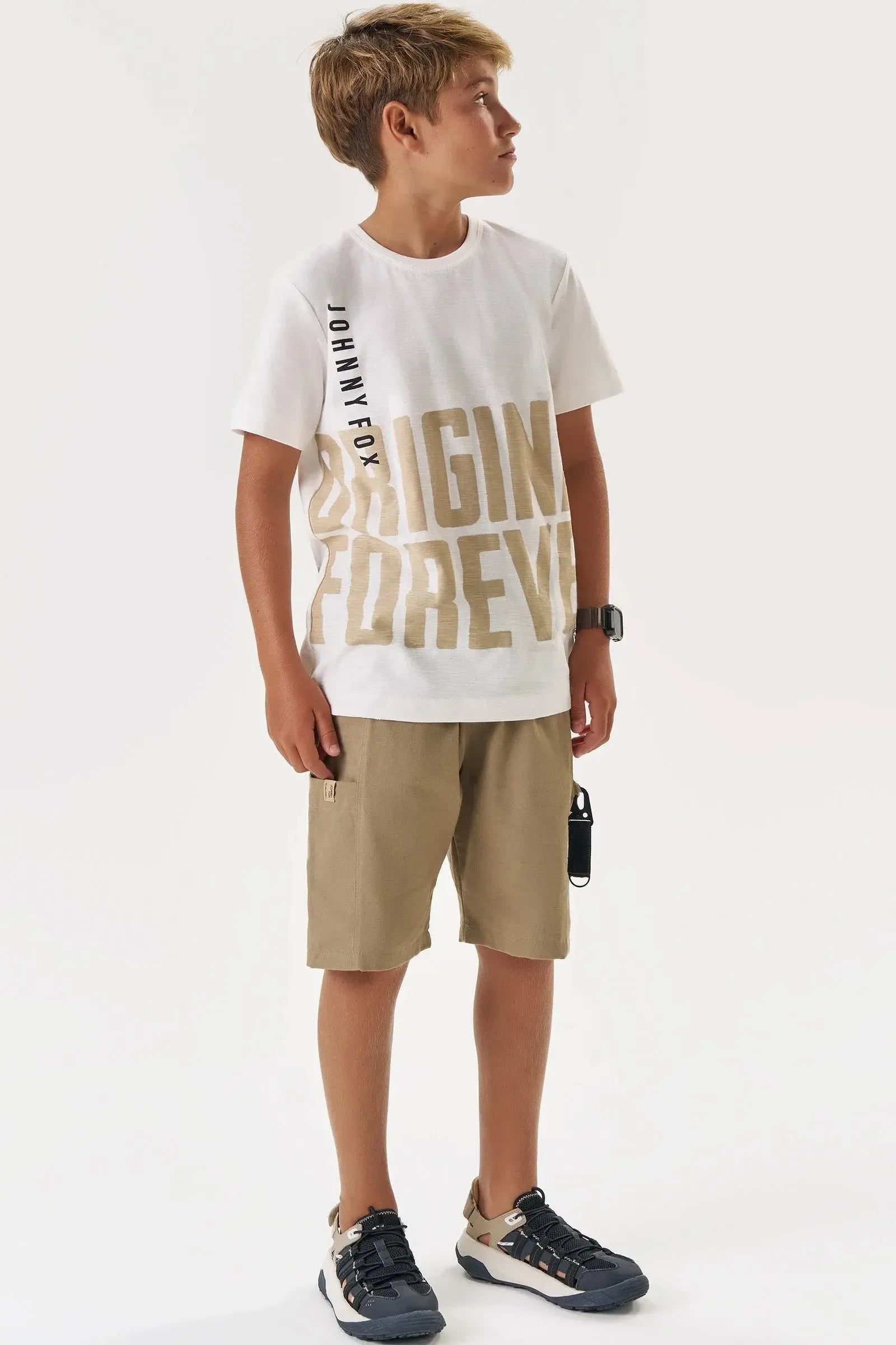 Conjunto de Camiseta em Meia Malha Flamê e Bermuda em Linho Santorine com Elastano 87616 Johnny Fox Teen Menino