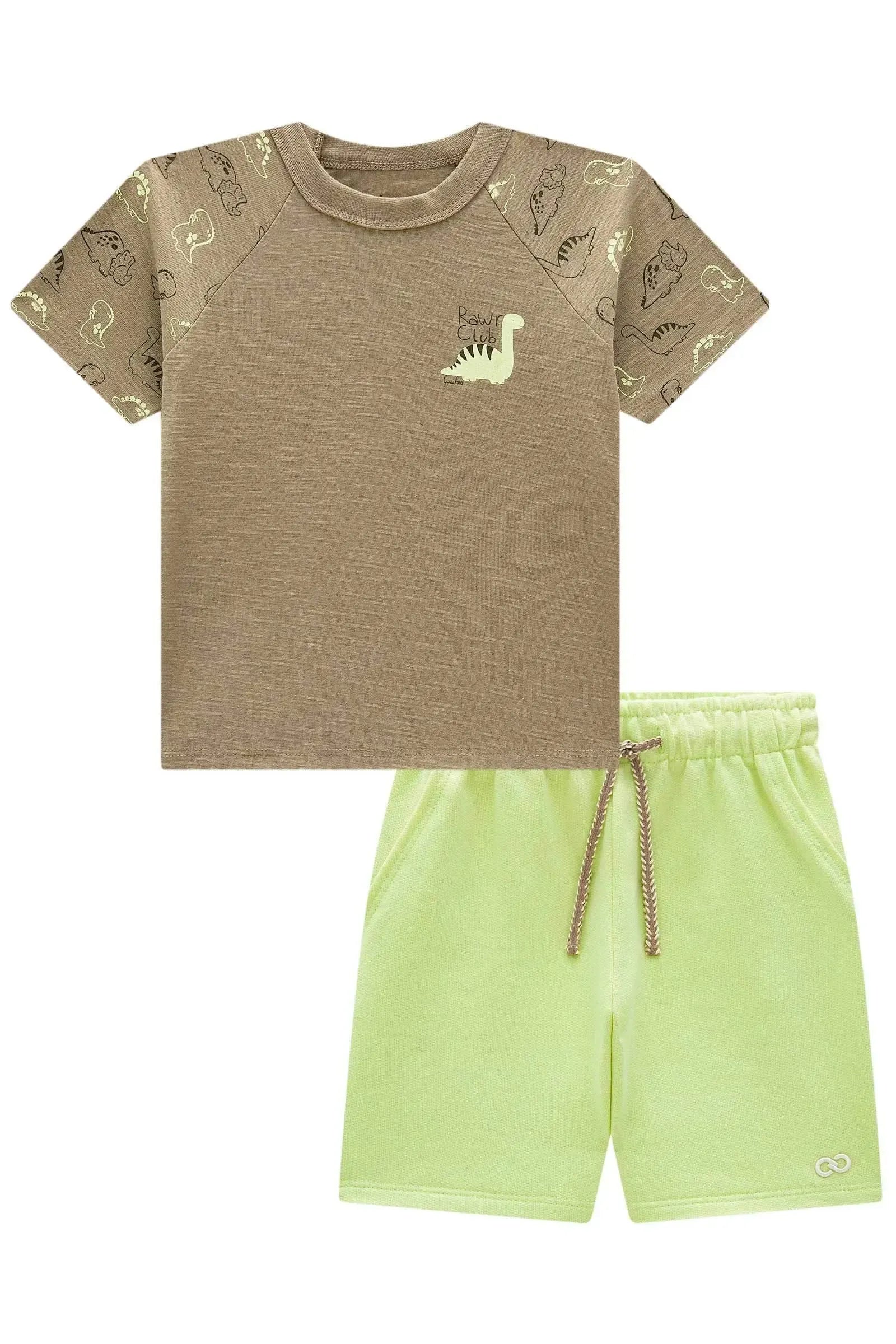 Conjunto de Camiseta em Meia Malha Flamê e Bermuda em Moletom sem Pelúcia 99056 LucBoo Infantil Menino