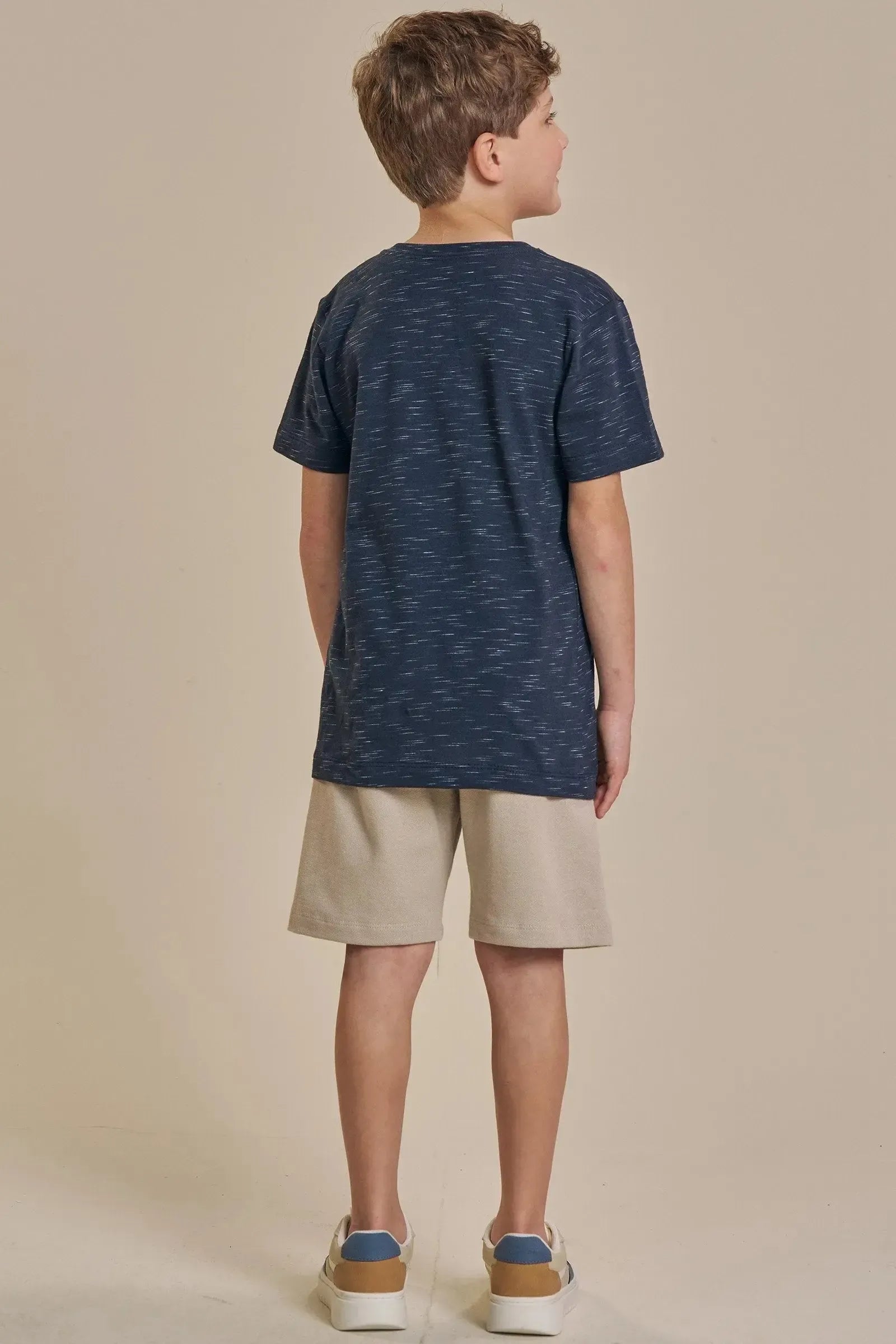 Conjunto de Camiseta em Meia Malha Flamê e Bermuda em Moletwill com Elastano 92408 LucBoo Infantil Menino