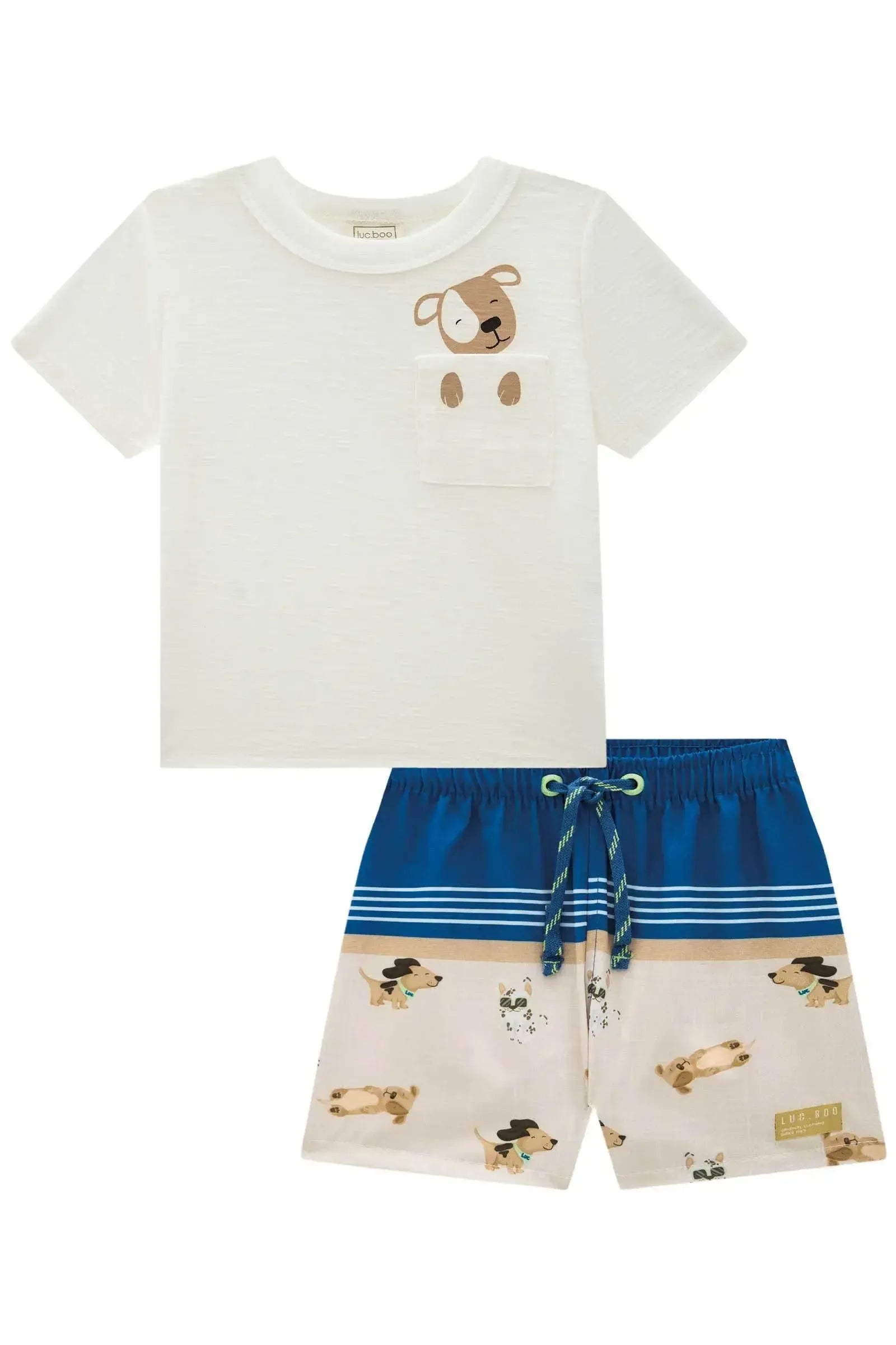 Conjunto de Camiseta em Meia Malha Flamê e Bermuda em Nylon Ergonomic com Elastano 87606 LucBoo Bebê Menino