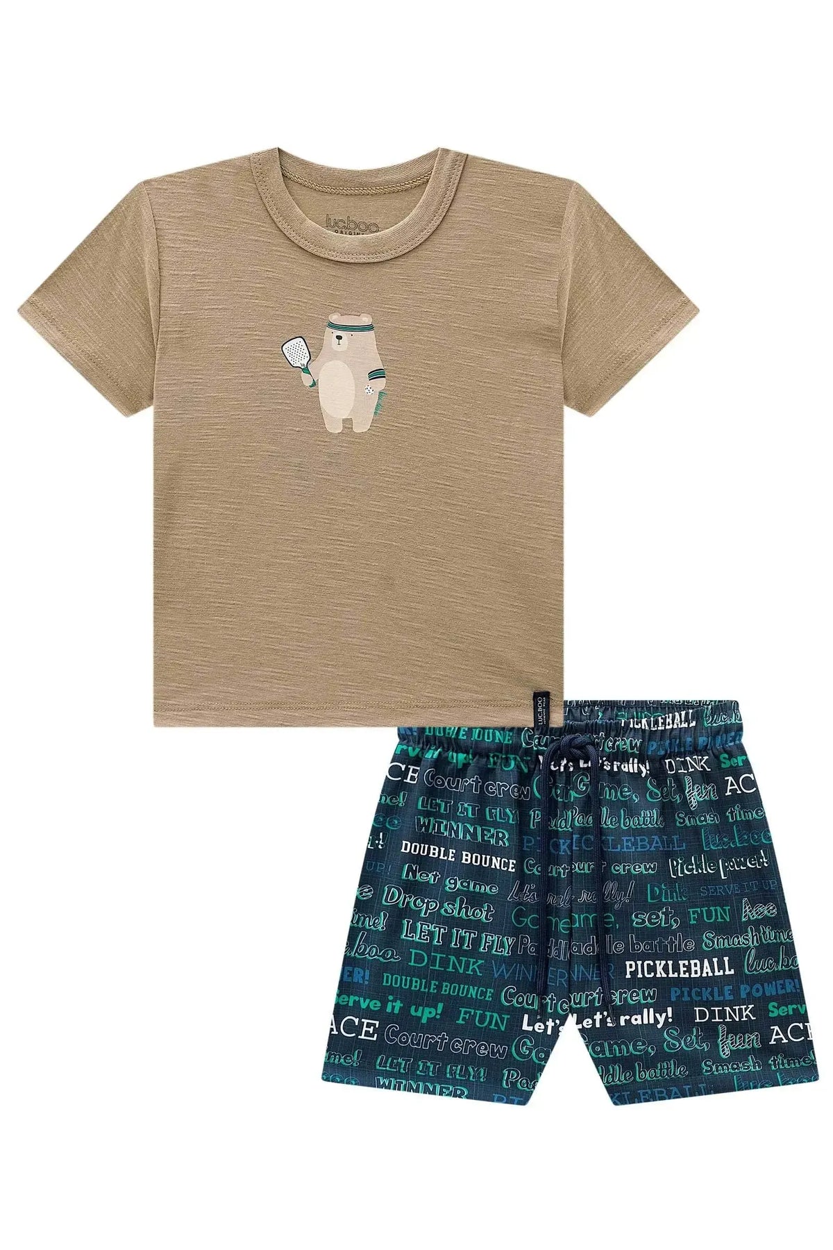 Conjunto de Camiseta em Meia Malha Flamê e Bermuda em Nylon Ergonomic com Elastano 97915 LucBoo Infantil Menino