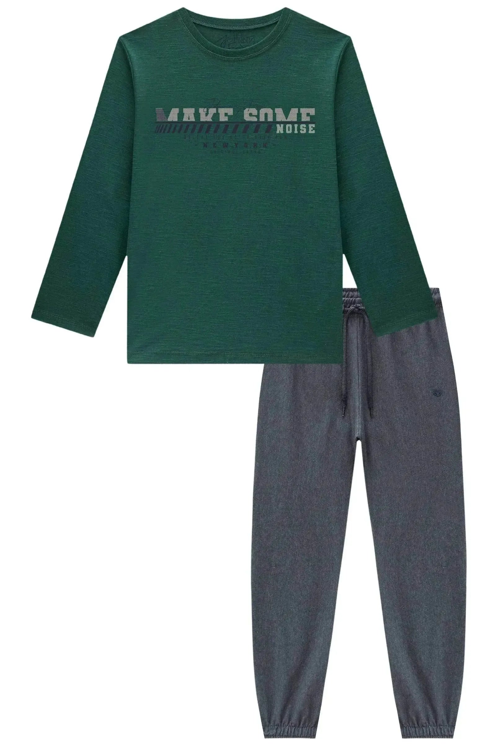 Conjunto de Camiseta em Meia Malha Flamê e Calça Jogger em Cotton Jeans com Elastano 92664 Johnny Fox Teen Menino