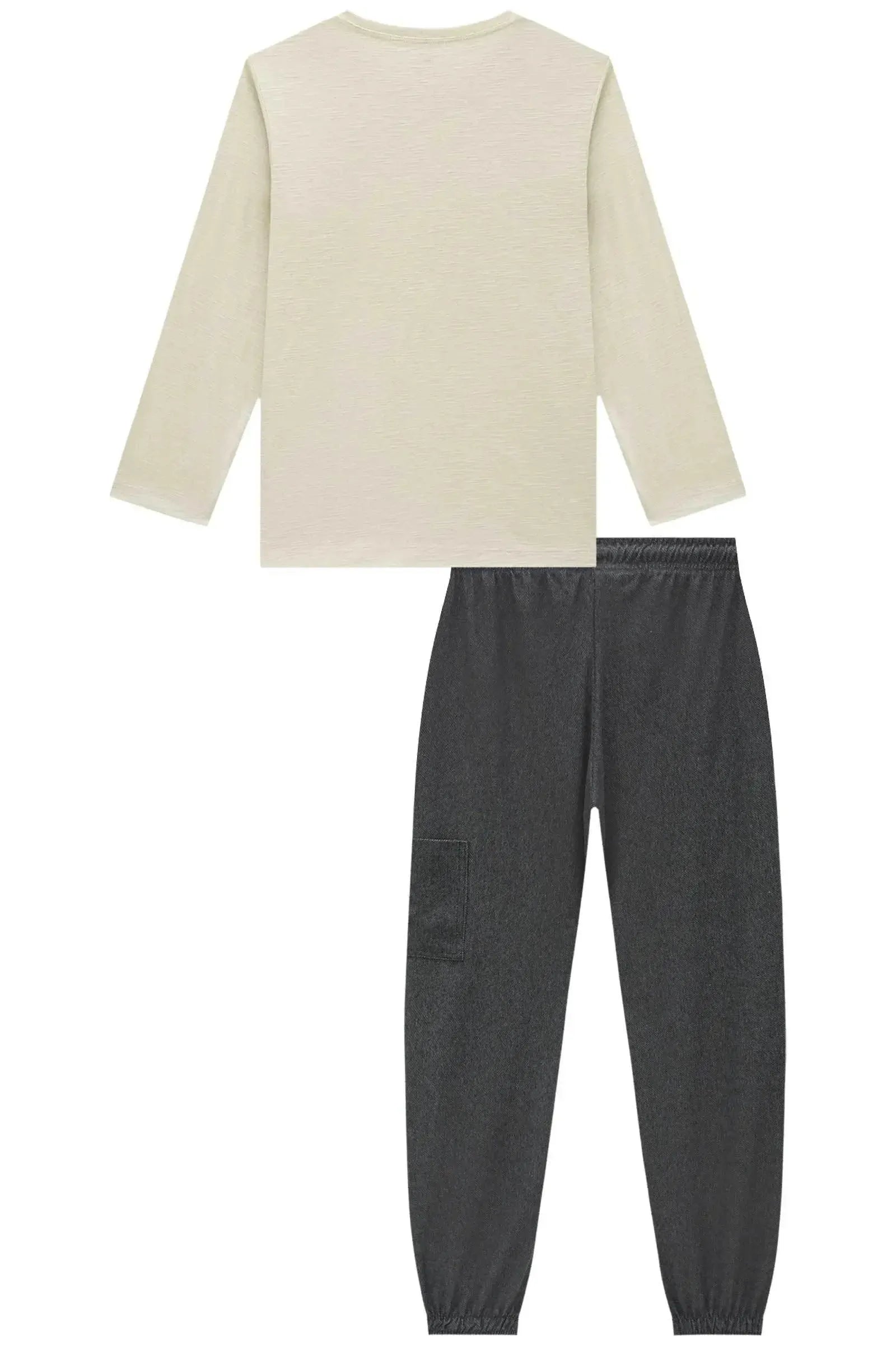 Conjunto de Camiseta em Meia Malha Flamê e Calça Jogger em Cotton Jeans com Elastano 92670 Johnny Fox Teen Menino