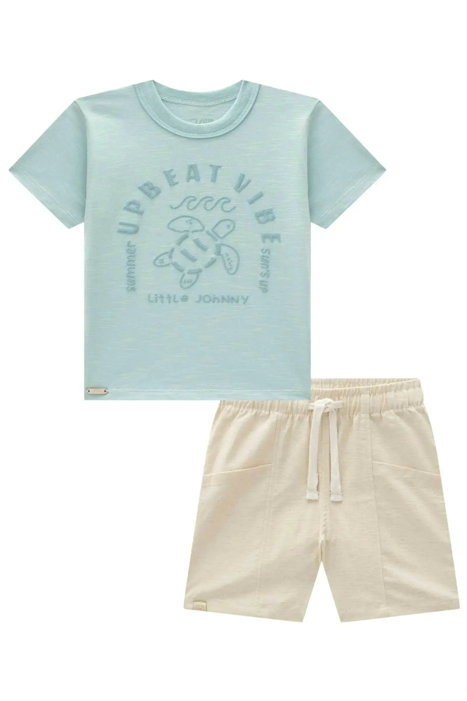 Conjunto de Camiseta em Meia Malha Mesclada e Bermuda em Linho Santorine com Elastano 95171 Johnny Fox Teen Menino