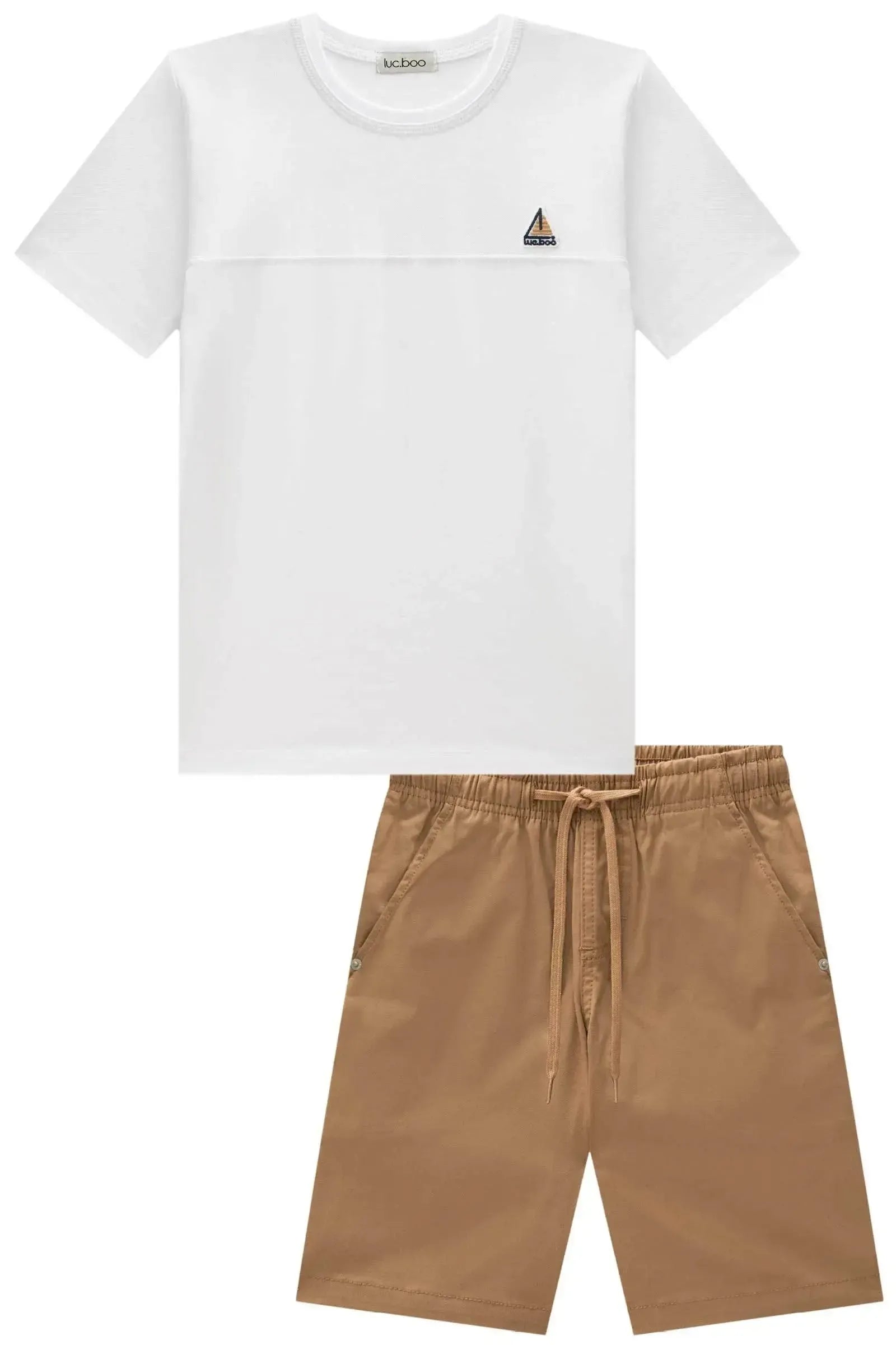 Conjunto de Camiseta em Meia Malha Piquet com Elastano e Bermuda em Sarja com Elastano 87586 LucBoo Infantil Menino
