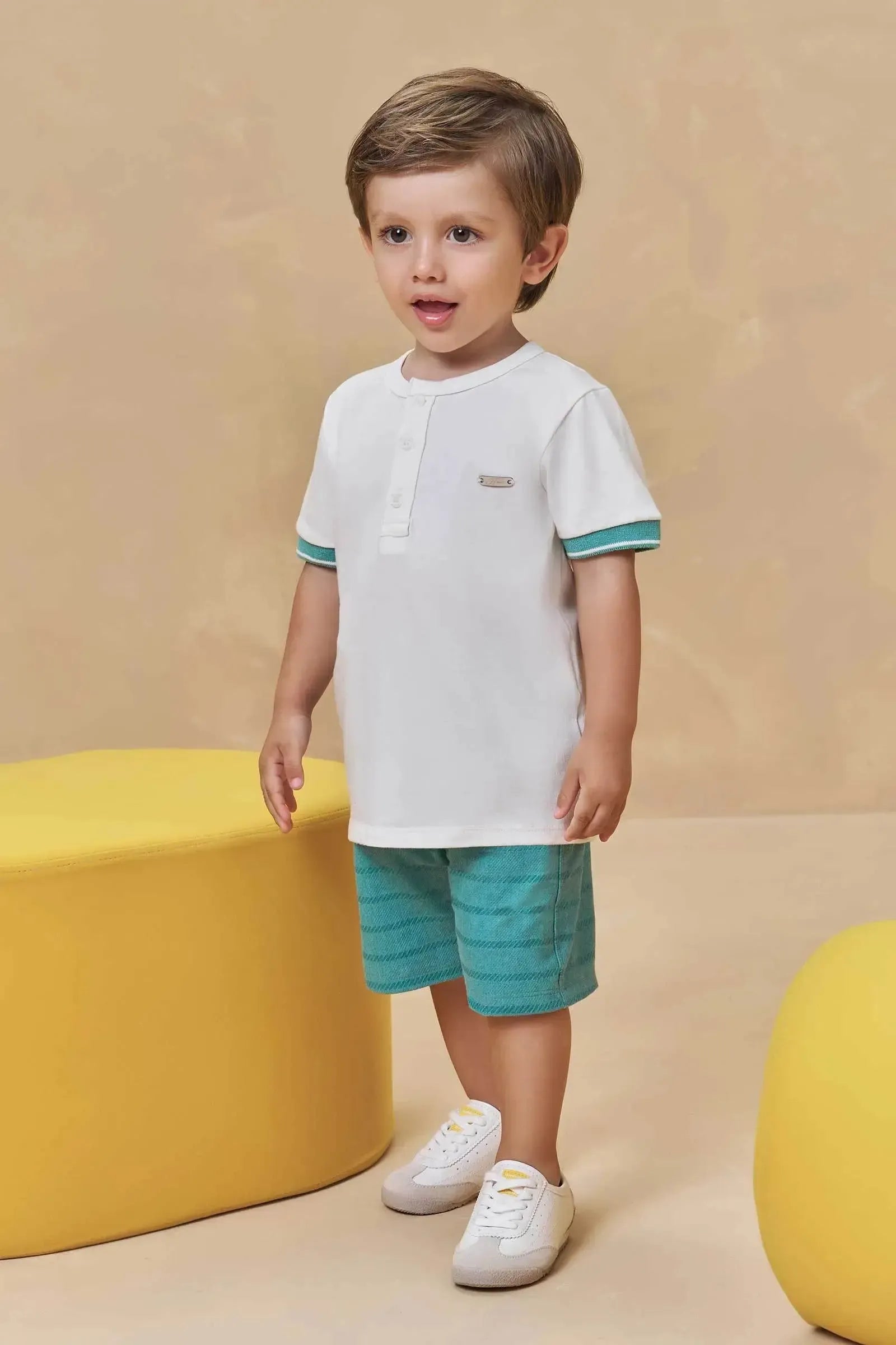 Conjunto de Camiseta em Suedine e Bermuda em Cotton Jeans com Elastano 95164 Johnny Fox Teen Menino