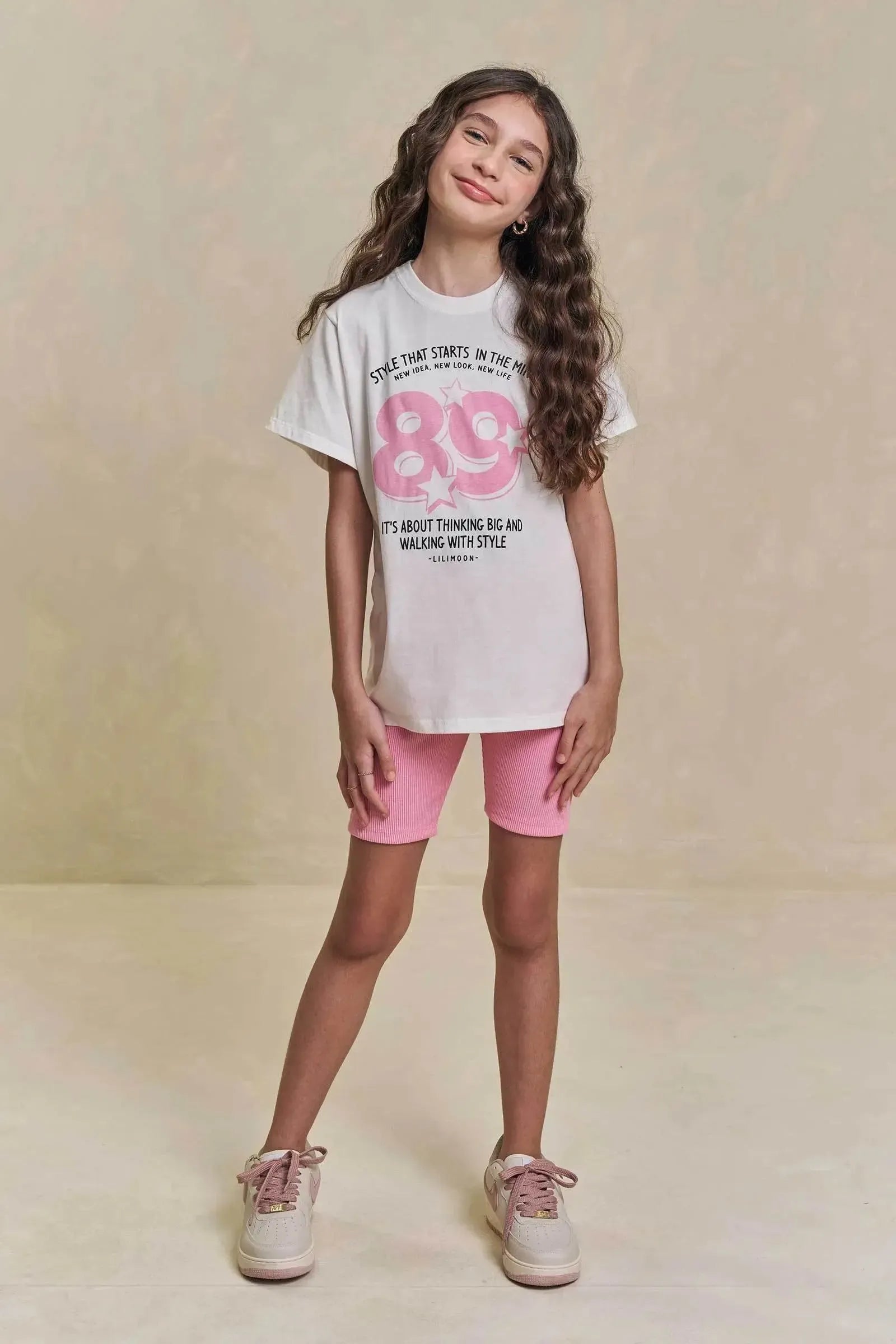 Conjunto de Camiseta Over em Meia Malha e Bermuda Biker em Soft Line 95940 Lilimoon Teen Menina