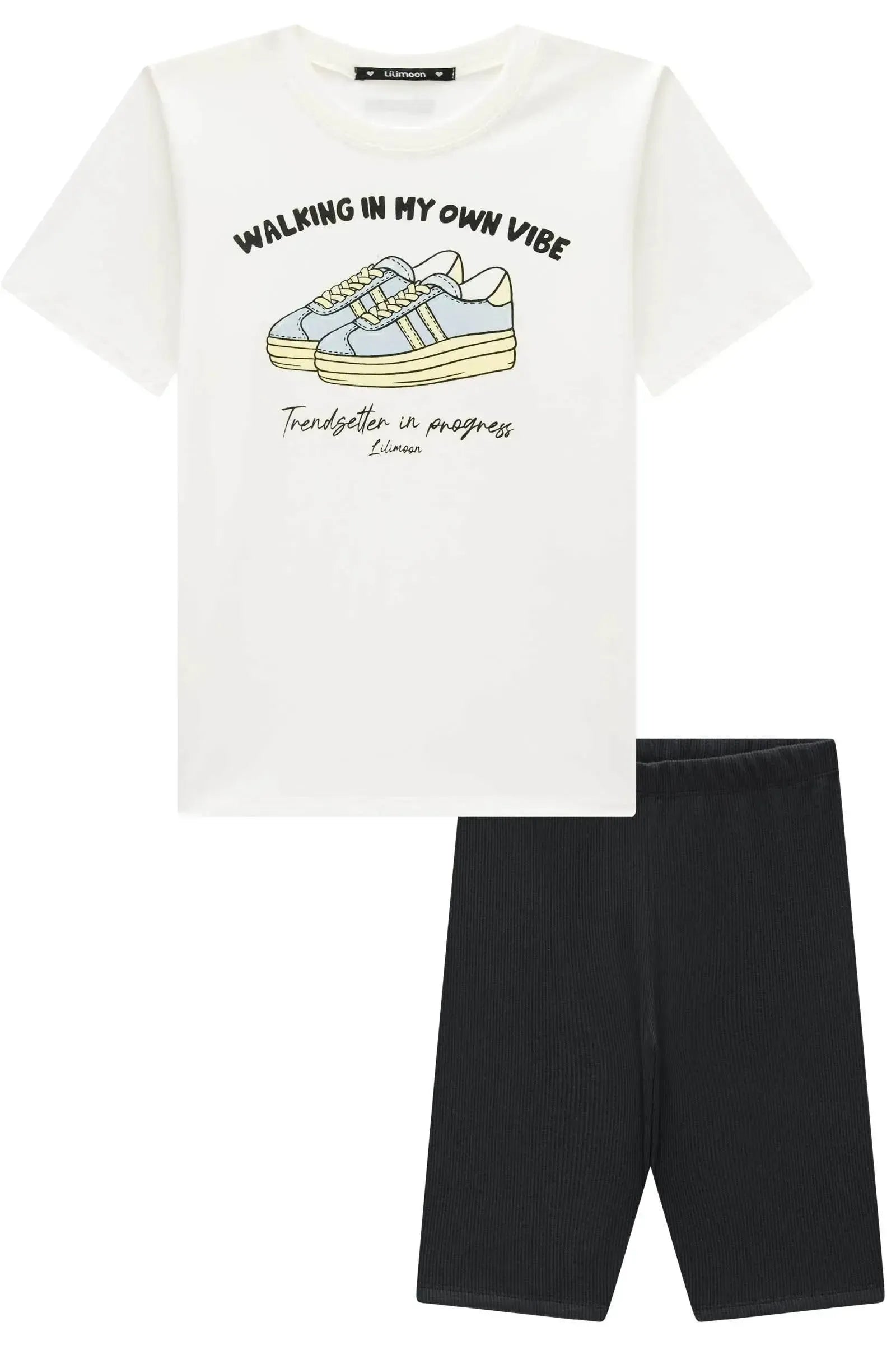 Conjunto de Camiseta Over em Meia Malha e Bermuda Biker em Soft Line 95941 Lilimoon Teen Menina