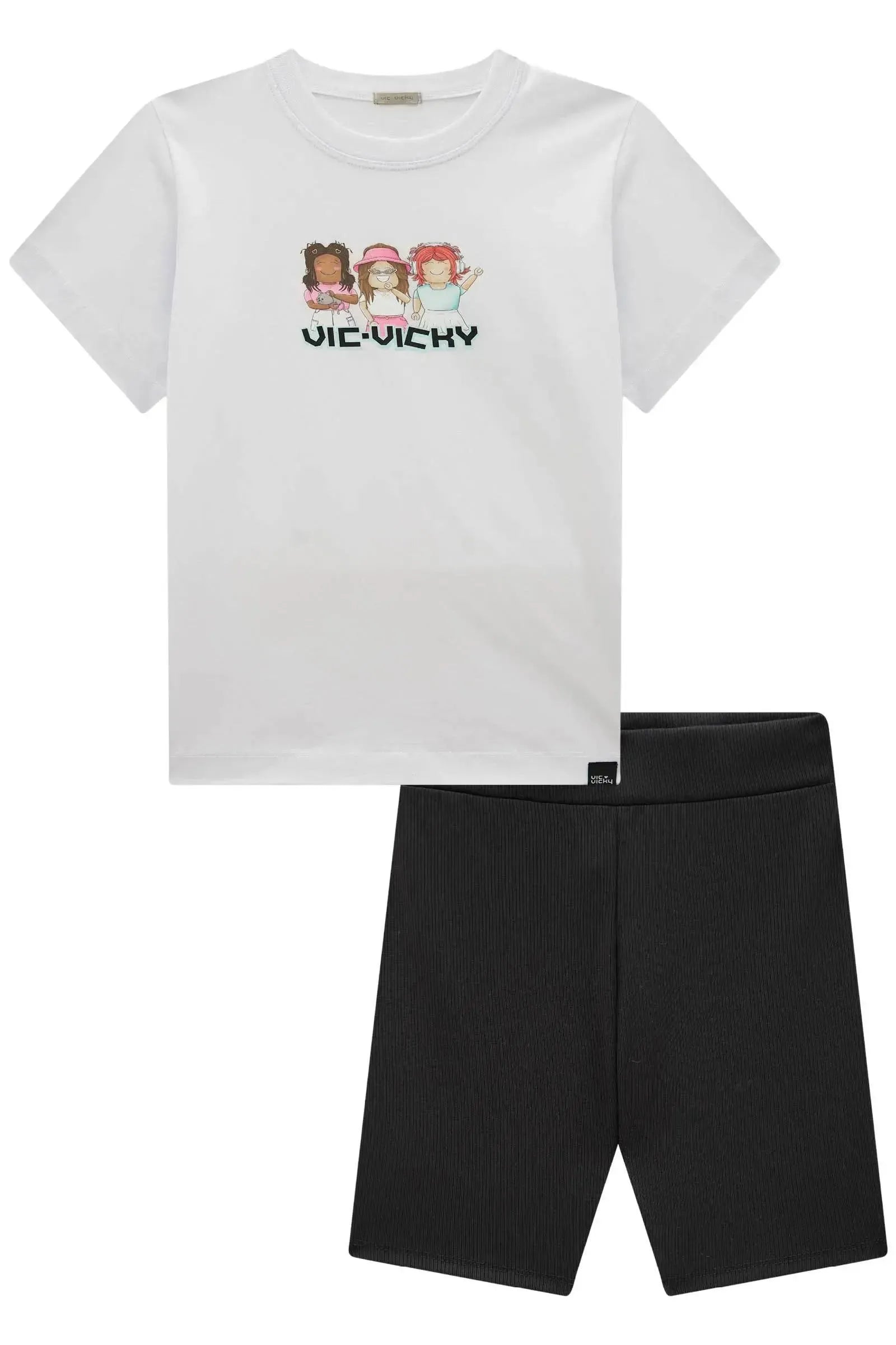 Conjunto de Camiseta Over em Meia Malha e Biker em Ribana Fancy 85297 Vic&Vicky Teen Menina