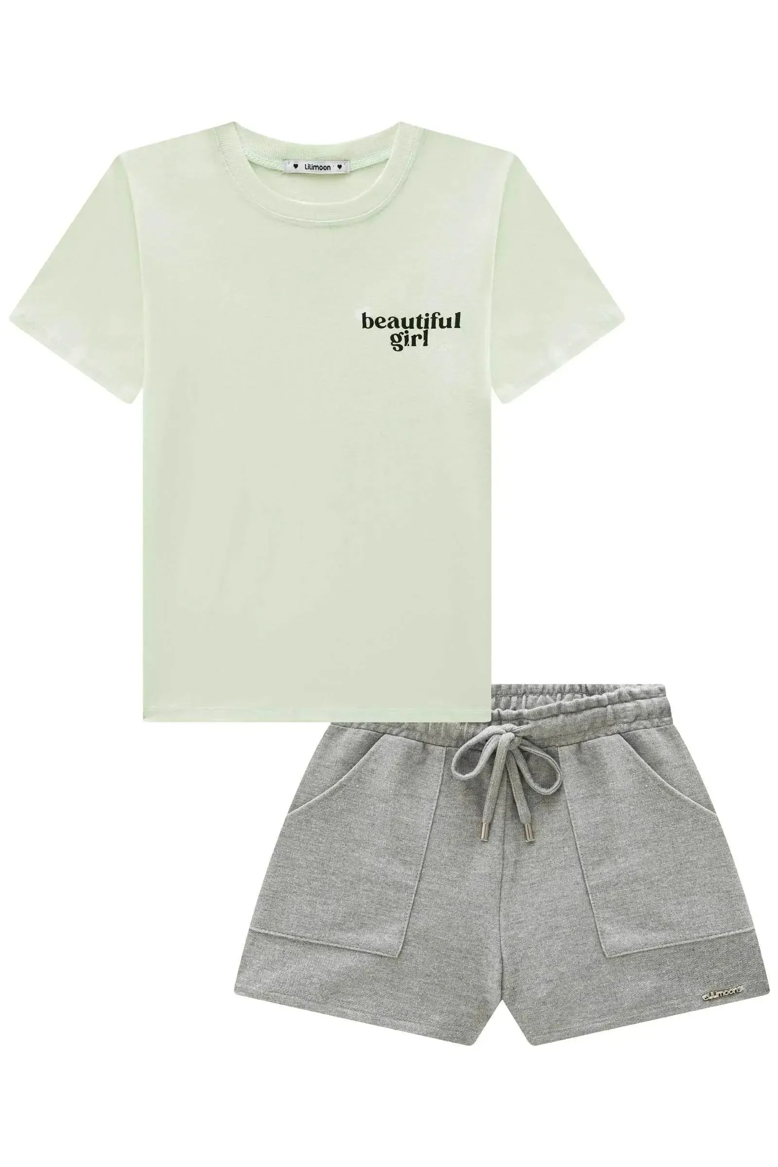 Conjunto de Camiseta Over em Meia Malha e Shorts em Moletom sem Pelúcia 95803 Lilimoon Teen Menina