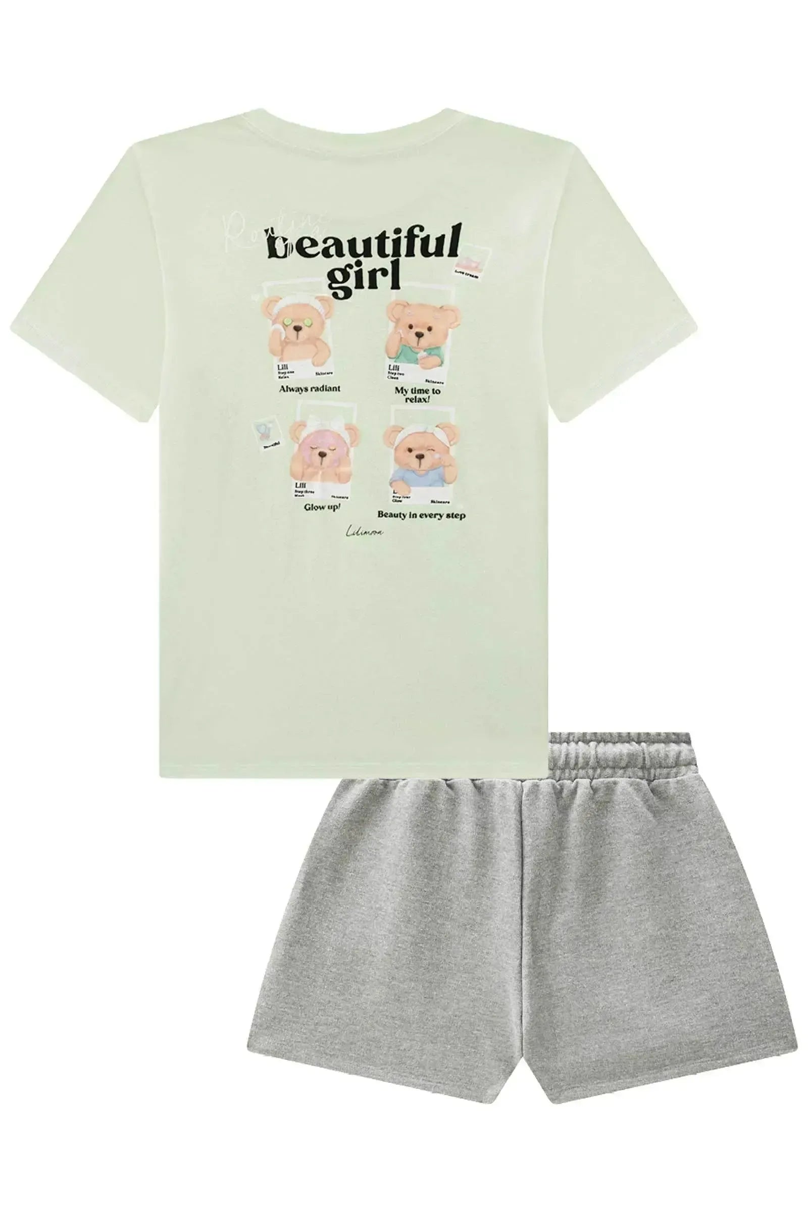 Conjunto de Camiseta Over em Meia Malha e Shorts em Moletom sem Pelúcia 95803 Lilimoon Teen Menina