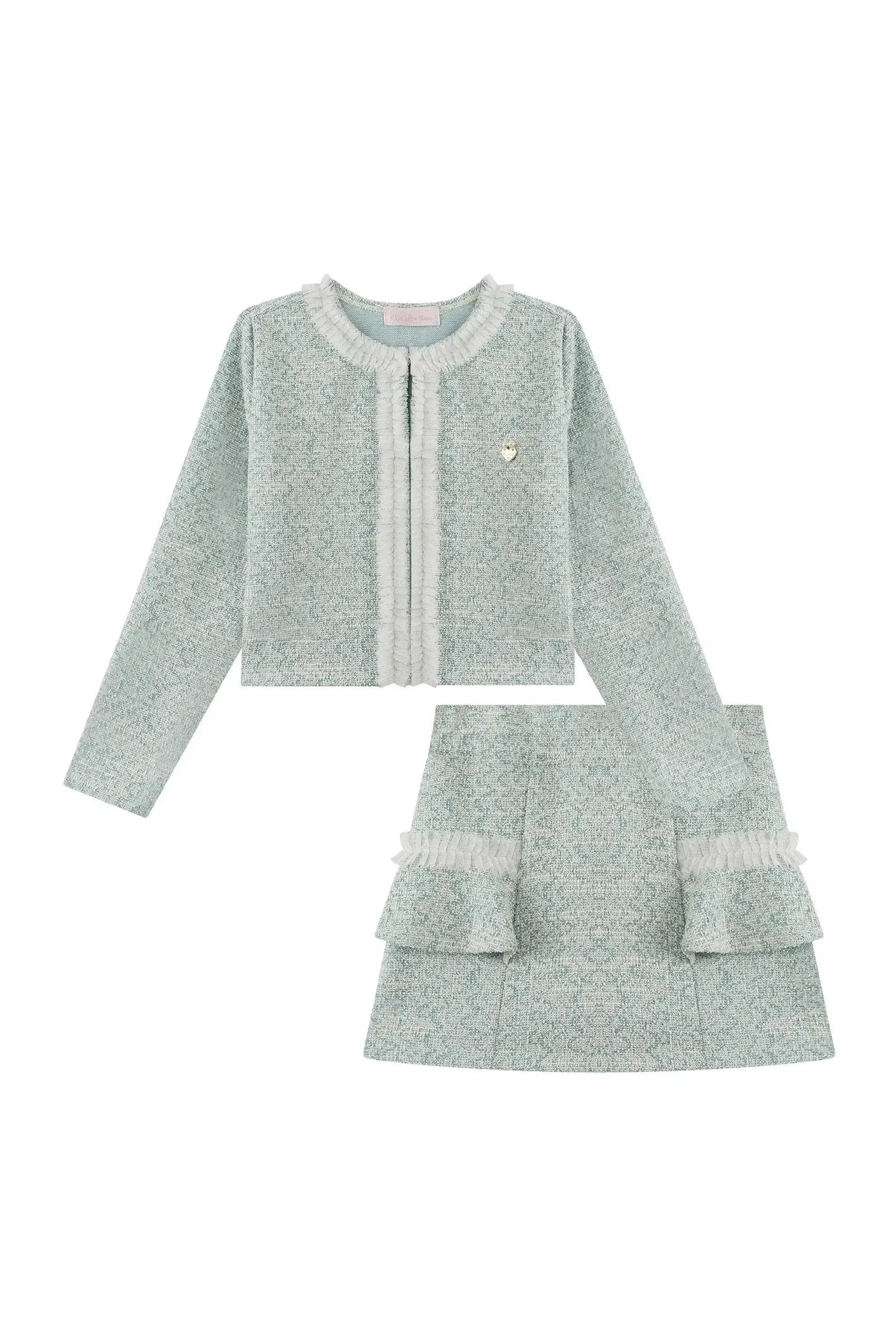 Conjunto de Casaqueto e Short Saia em Tweed Comfy 90922 Kukiê Infantil Menina