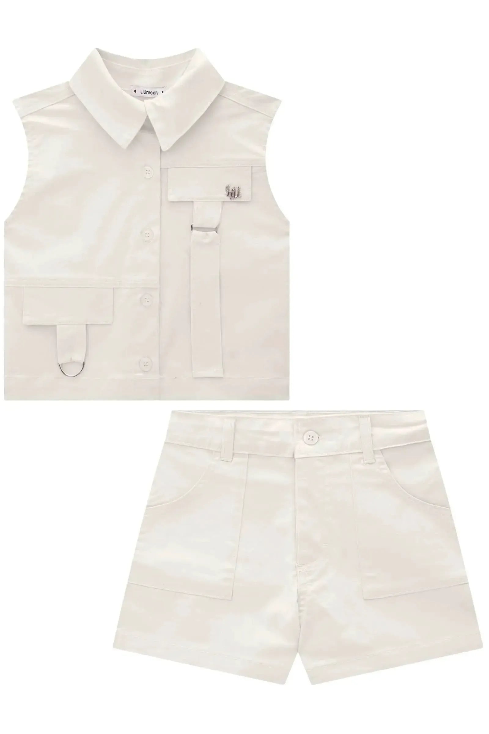 Conjunto de Colete Boxy e Shorts em Sarja com Elastano 84288 Lilimoon Teen Menina