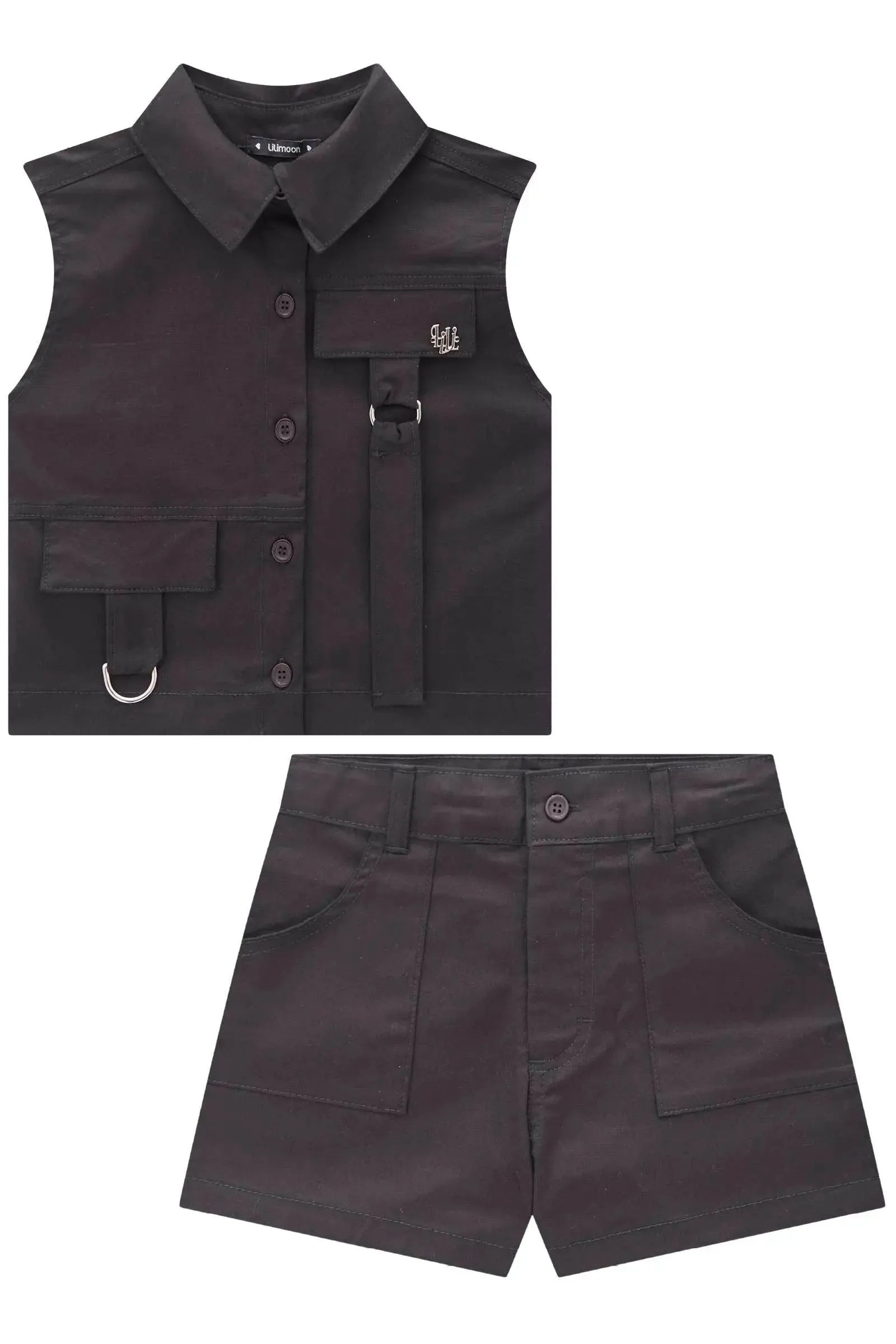 Conjunto de Colete Boxy e Shorts em Sarja com Elastano 84288 Lilimoon Teen Menina