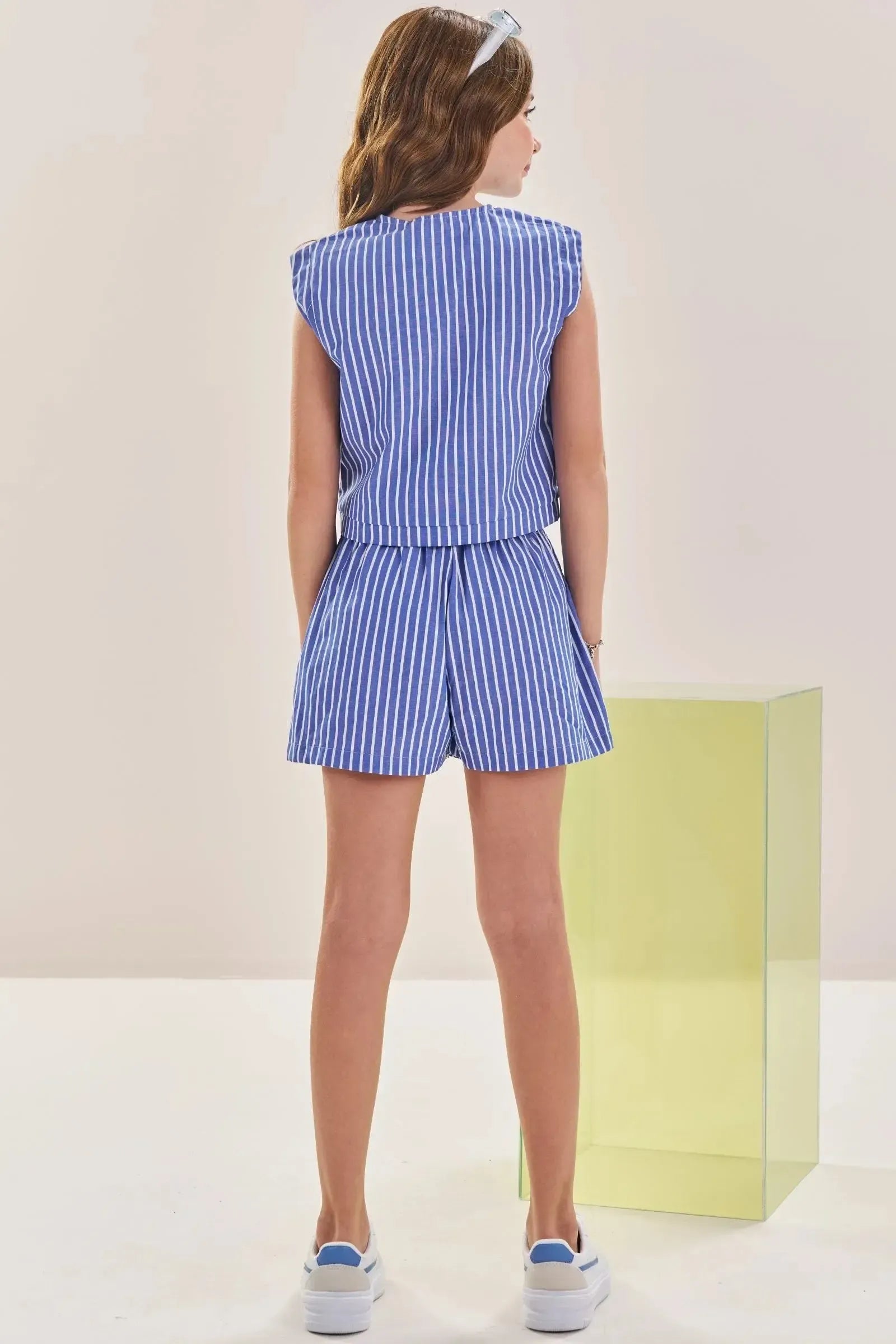 Conjunto de Colete Boxy e Shorts em Tricoline Listrado 84295 Lilimoon Teen Menina