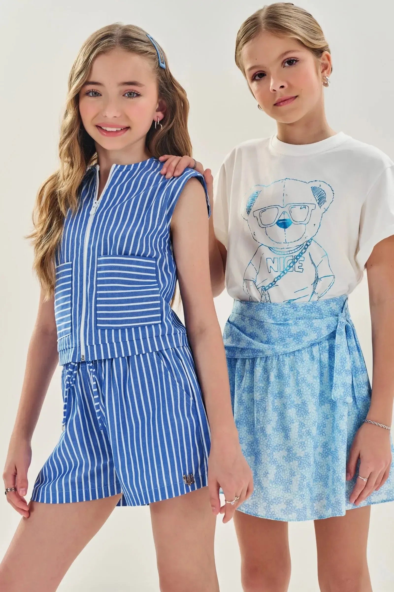 Conjunto de Colete Boxy e Shorts em Tricoline Listrado 84295 Lilimoon Teen Menina