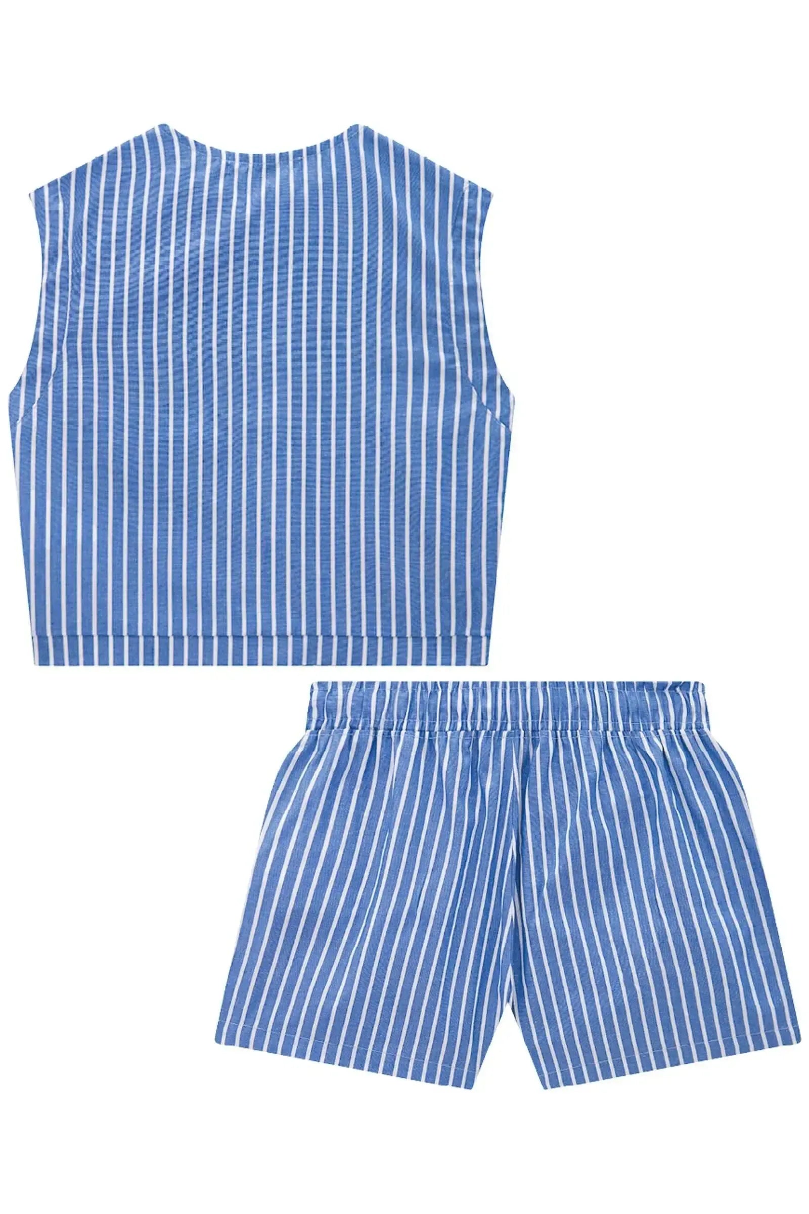 Conjunto de Colete Boxy e Shorts em Tricoline Listrado 84295 Lilimoon Teen Menina