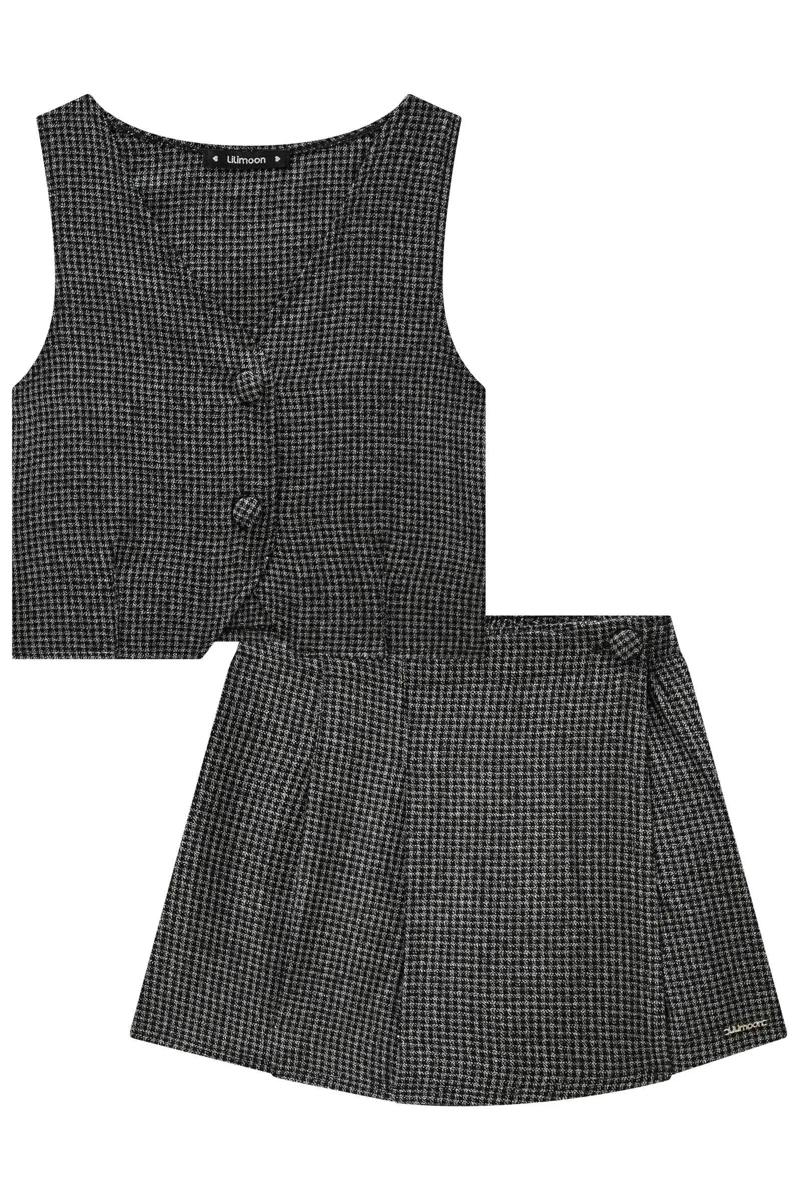 Conjunto de Colete Cropped e Short Saia em Tweed Light 83861 Lilimoon Teen Menina