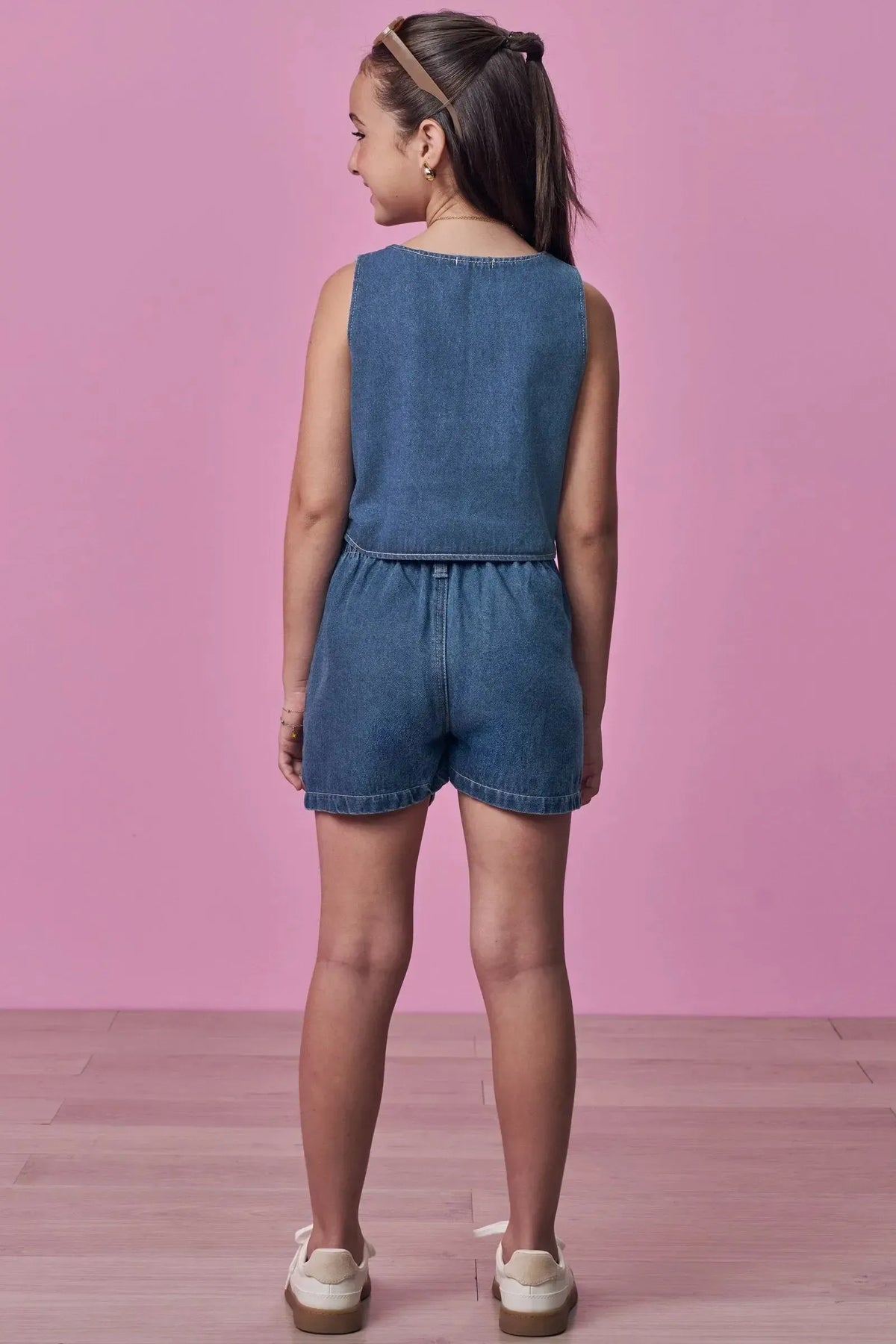 Conjunto de Colete e Short em Jeans 98881 Vic Teen Menina
