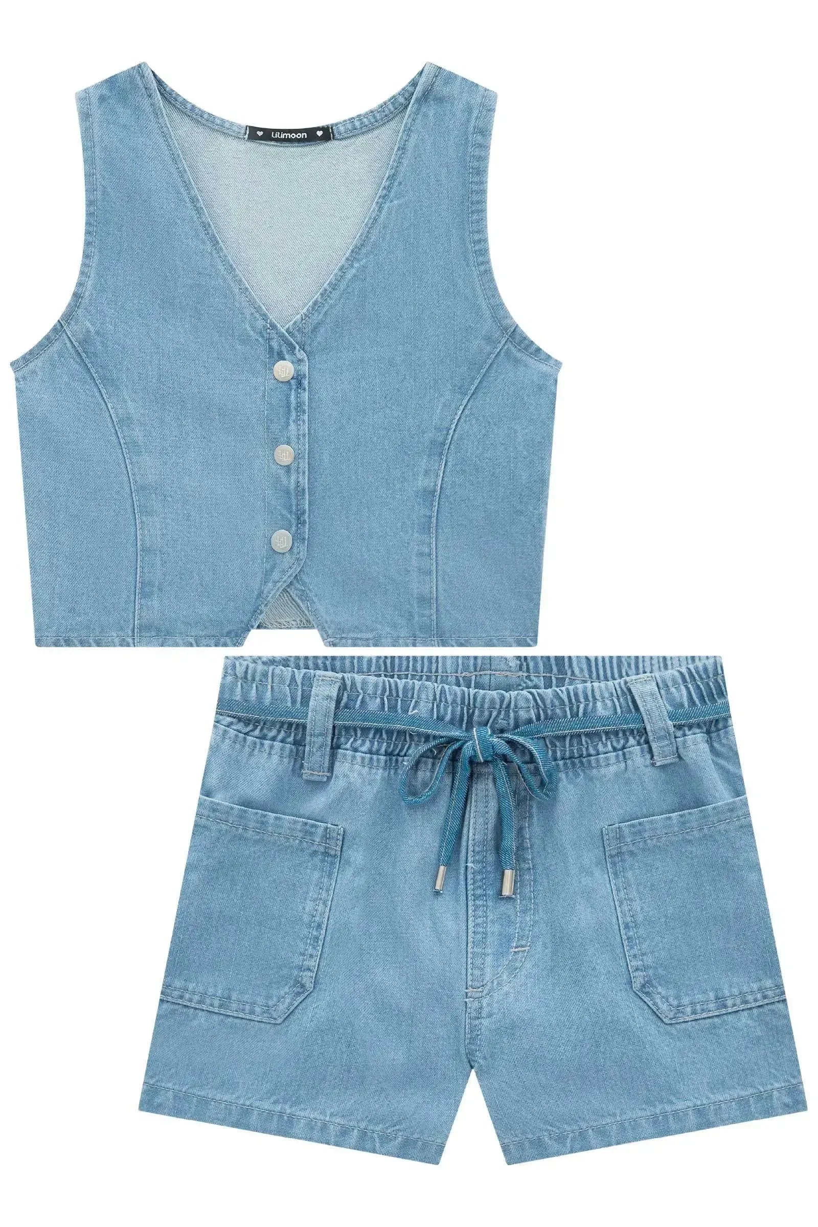 Conjunto de Colete e Shorts em Jeans Arkansas 96278 Lilimoon Teen Menina